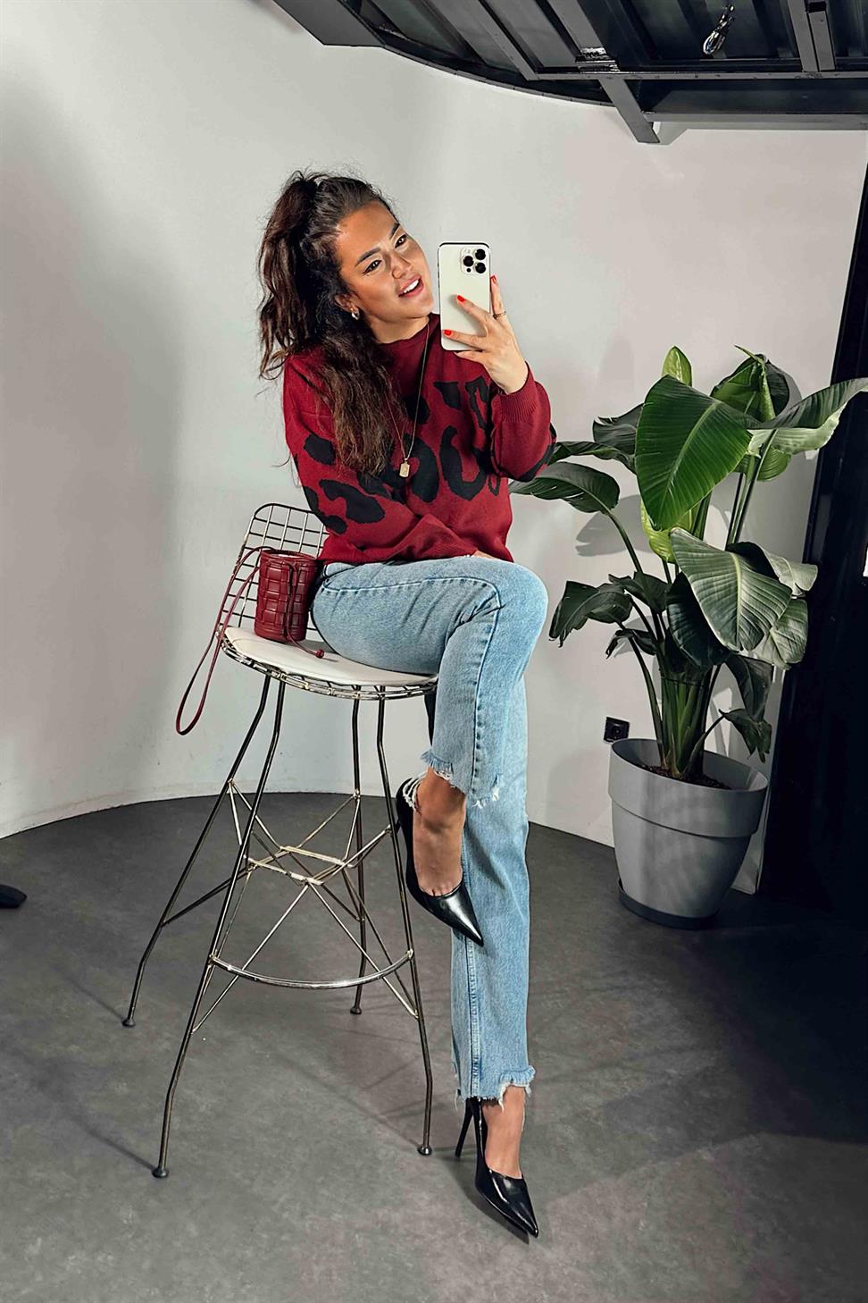 Yüksek Bel Püskül Detay Mom Jean Kadın Pantolon Mavi