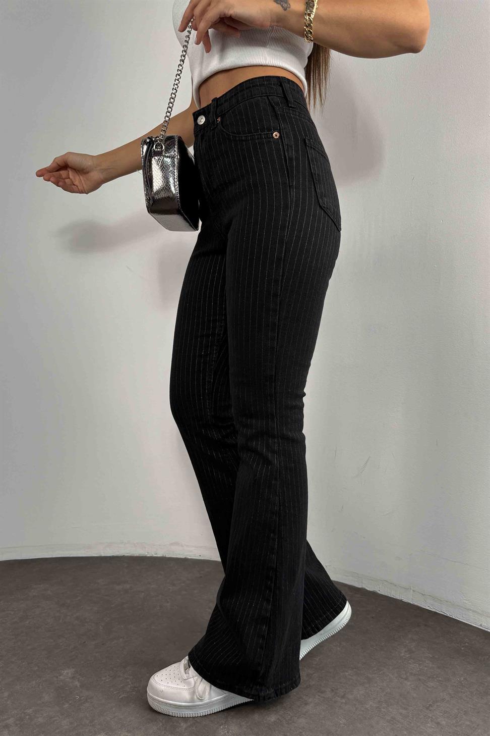 Yüksek Bel Simli İspanyol Paça Jean Antrasit