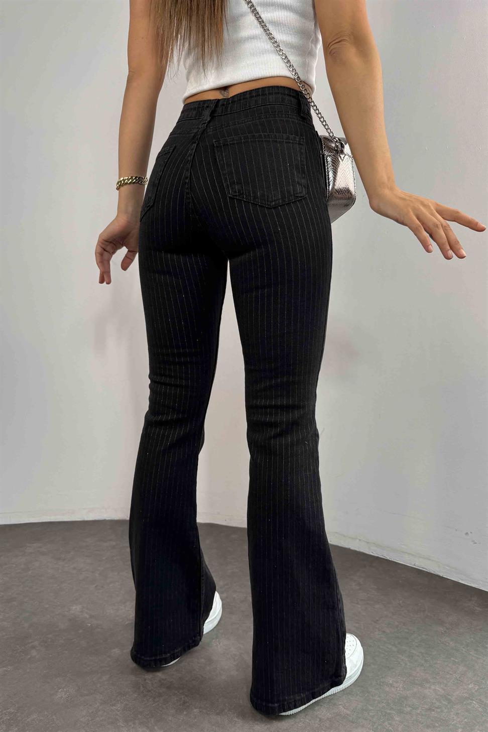 Yüksek Bel Simli İspanyol Paça Jean Antrasit