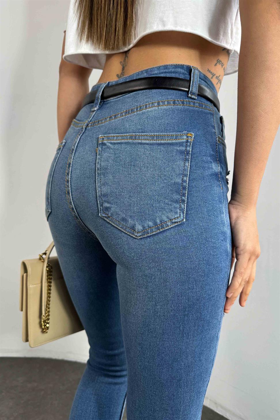 Yüksek Bel Skinny Kadın Jean Pantolon Mavi