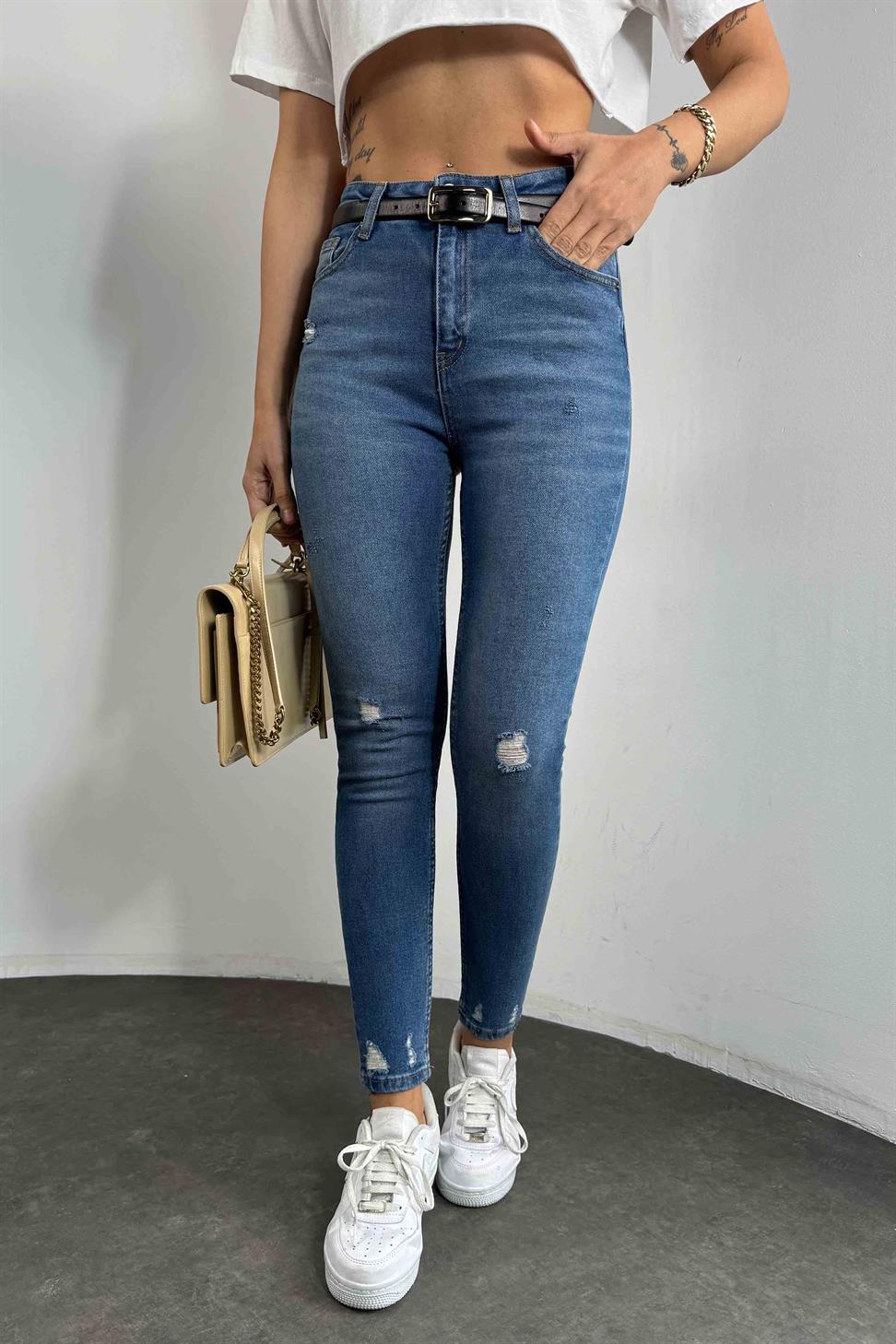 Yüksek Bel Skinny Kadın Jean Pantolon Mavi