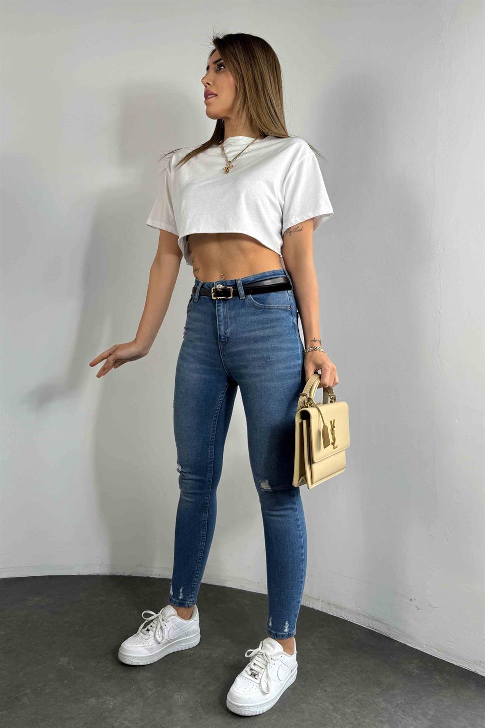 Yüksek Bel Skinny Kadın Jean Pantolon Mavi