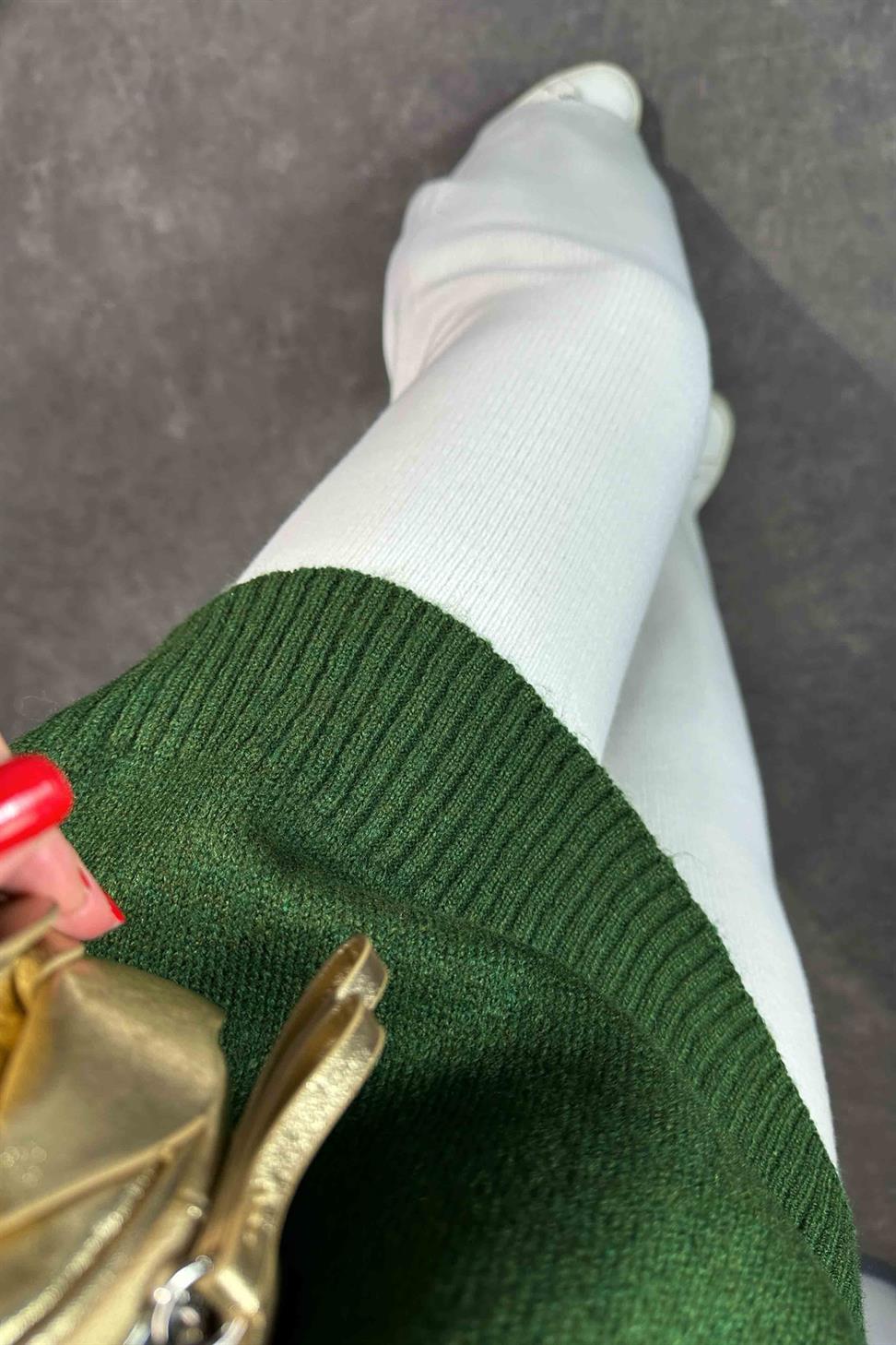 Yüksek Bel Triko Pantolon Beyaz