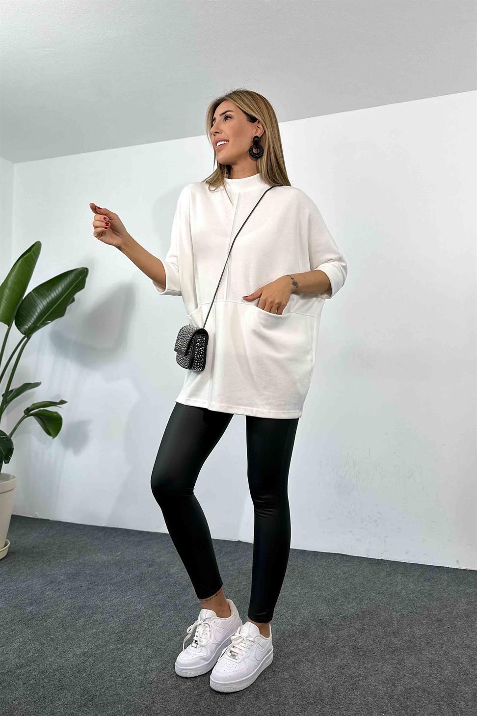 Yarasa Kol Kadın Tunik Beyaz