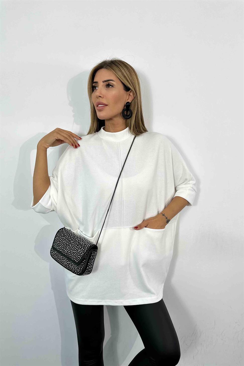 Yarasa Kol Kadın Tunik Beyaz
