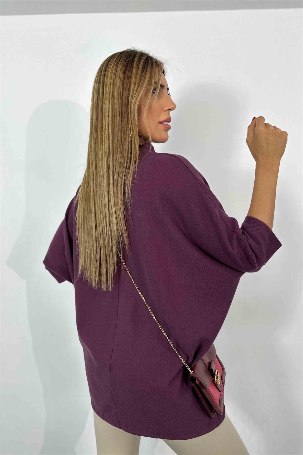 Yarasa Kol Kadın Tunik Mürdüm