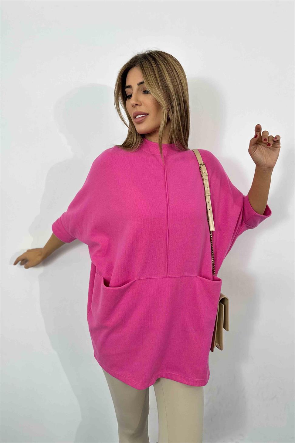 Yarasa Kol Kadın Tunik Pembe