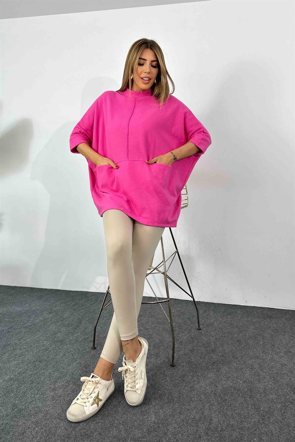 Yarasa Kol Kadın Tunik Pembe