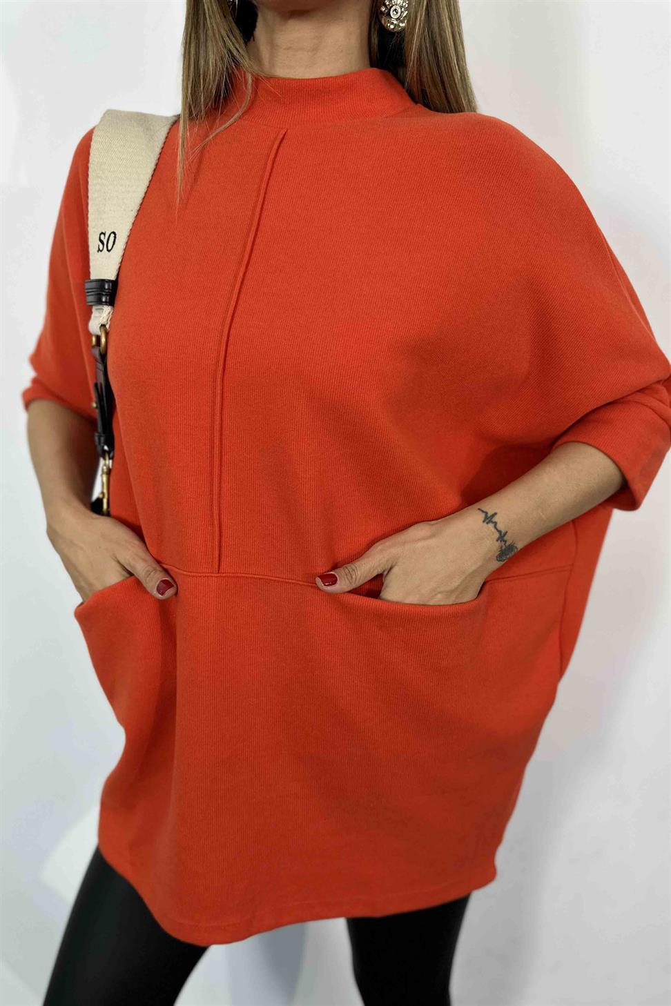 Yarasa Kol Kadın Tunik Turuncu