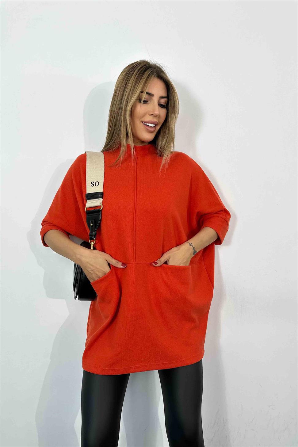 Yarasa Kol Kadın Tunik Turuncu