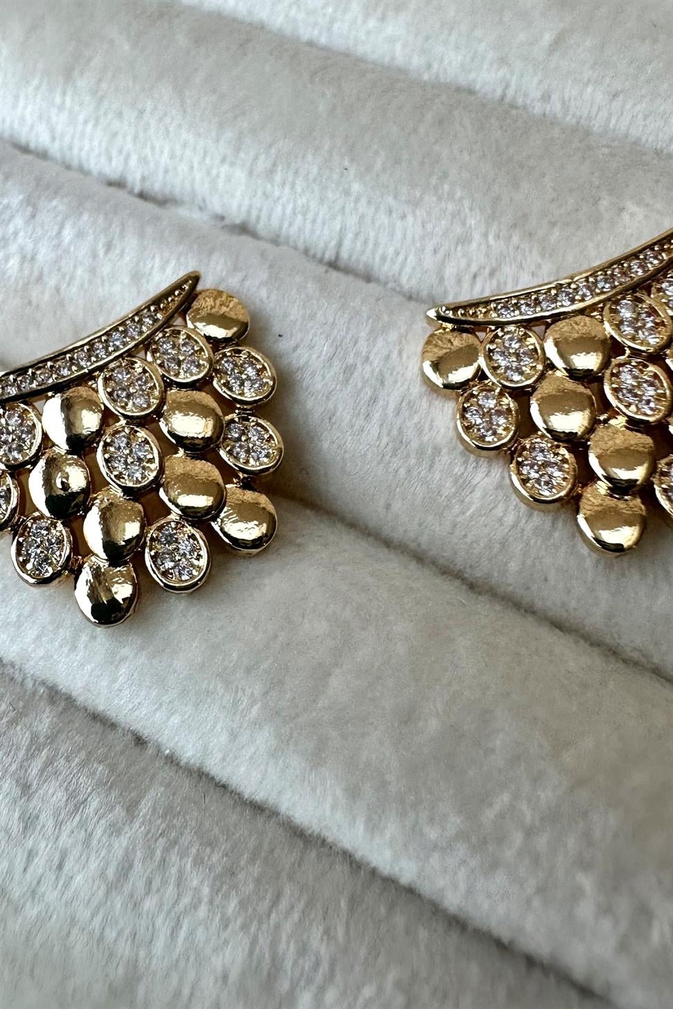 Zirkon Taşlı Gold Petek Küpe