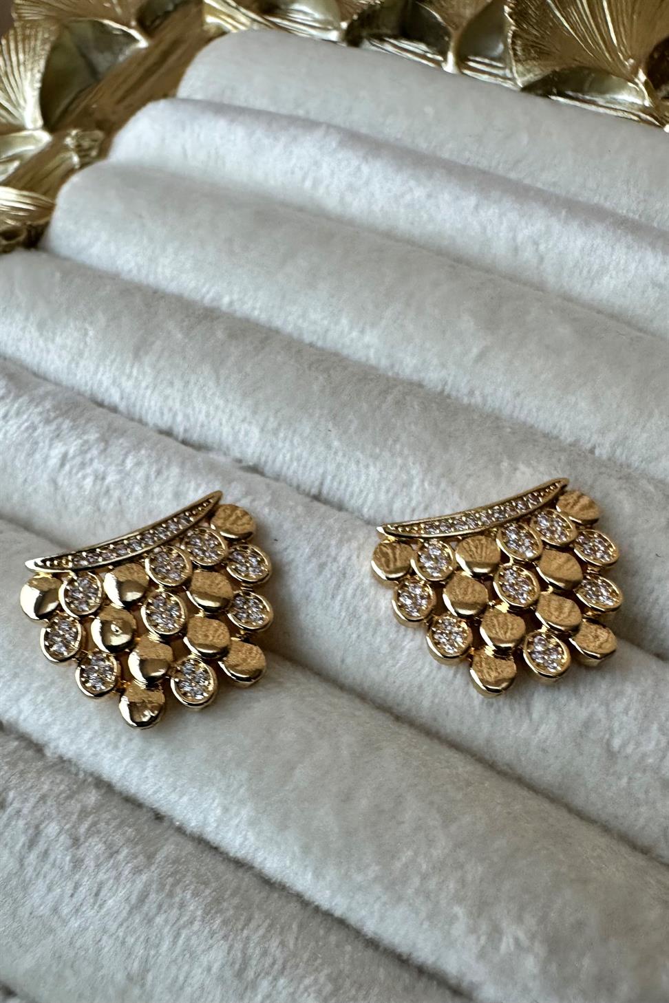 Zirkon Taşlı Gold Petek Küpe