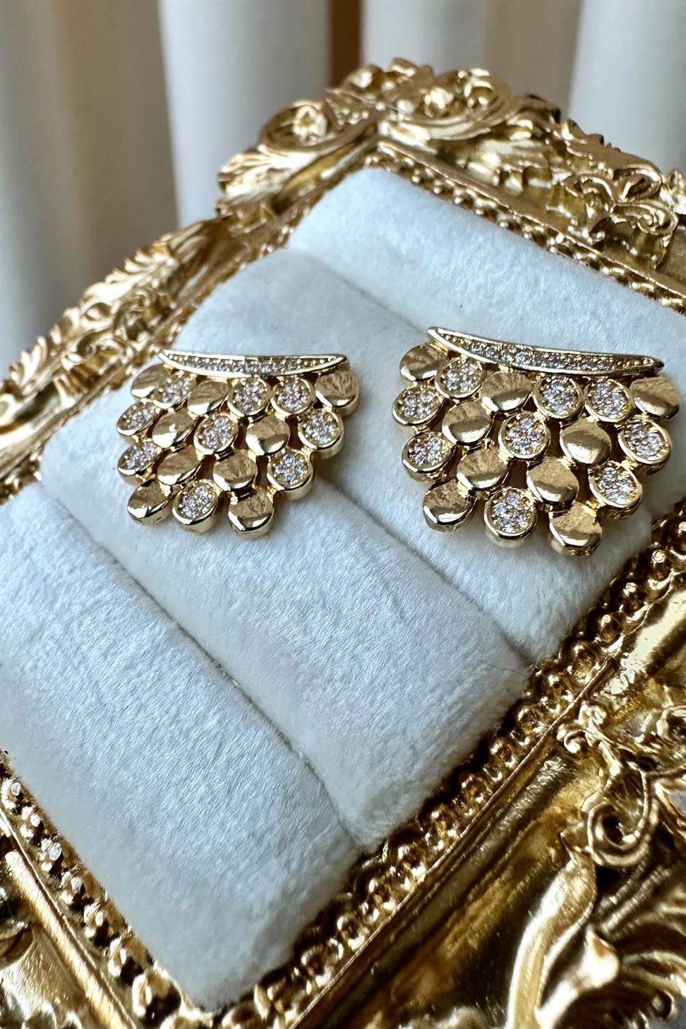 Zirkon Taşlı Gold Petek Küpe