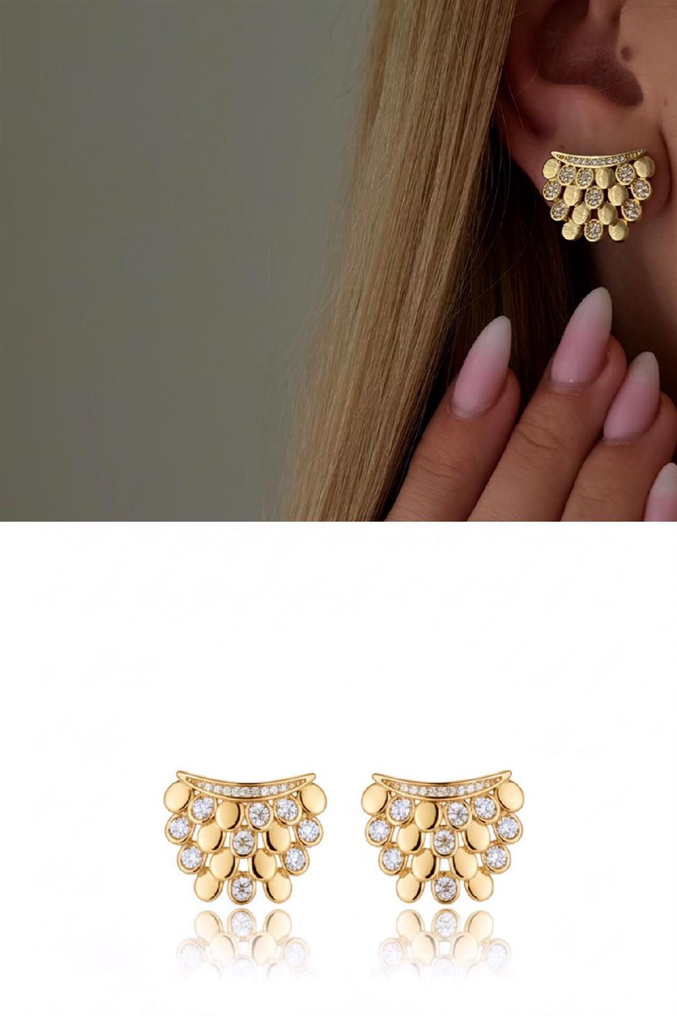 Zirkon Taşlı Gold Petek Küpe