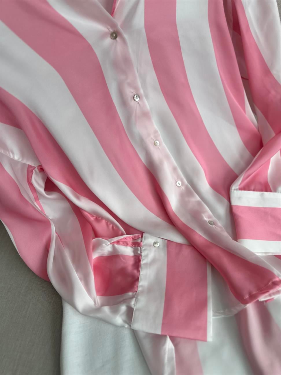 ZR Model Pembe Çizgili Saten Gömlek 