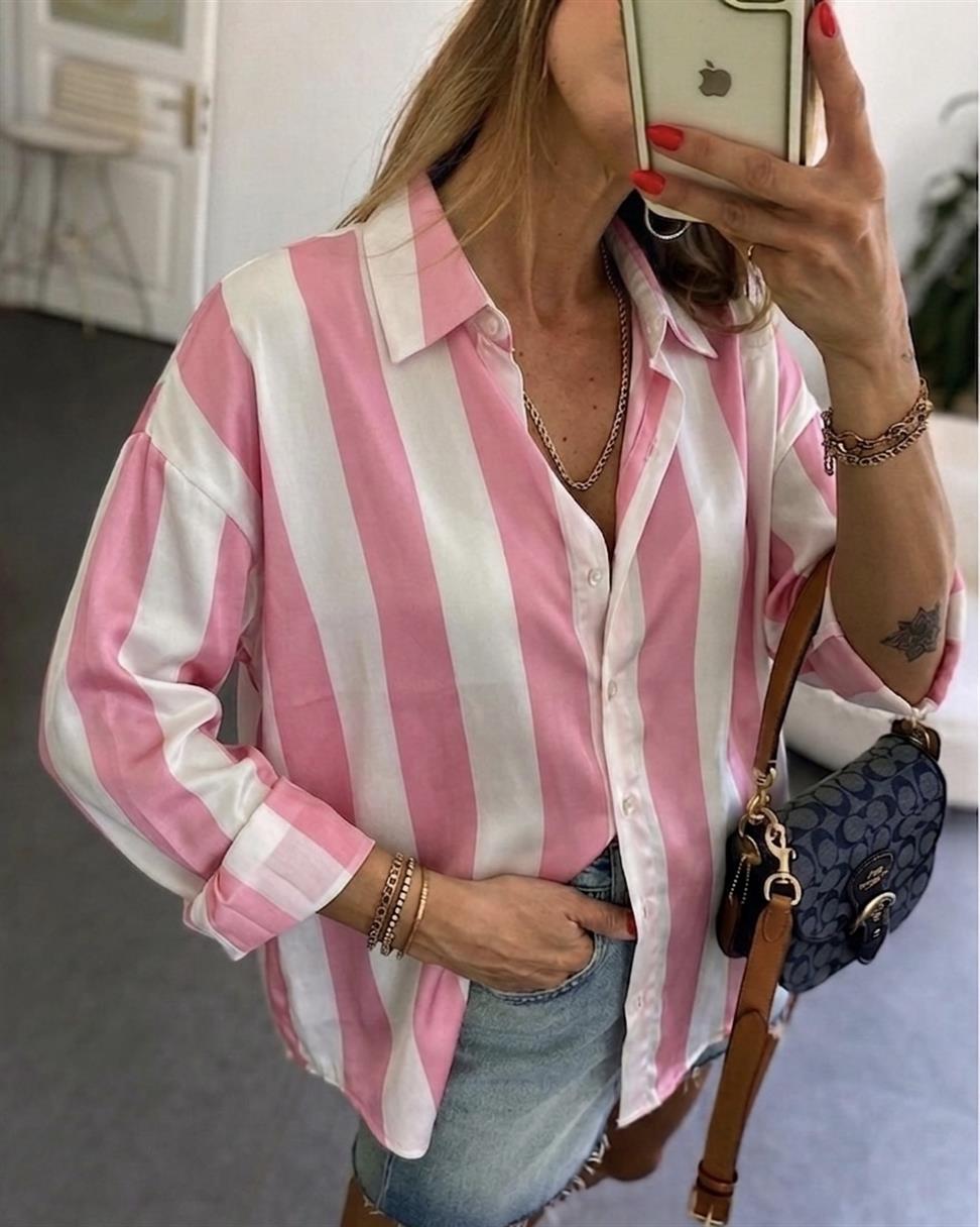 ZR Model Pembe Çizgili Saten Gömlek 