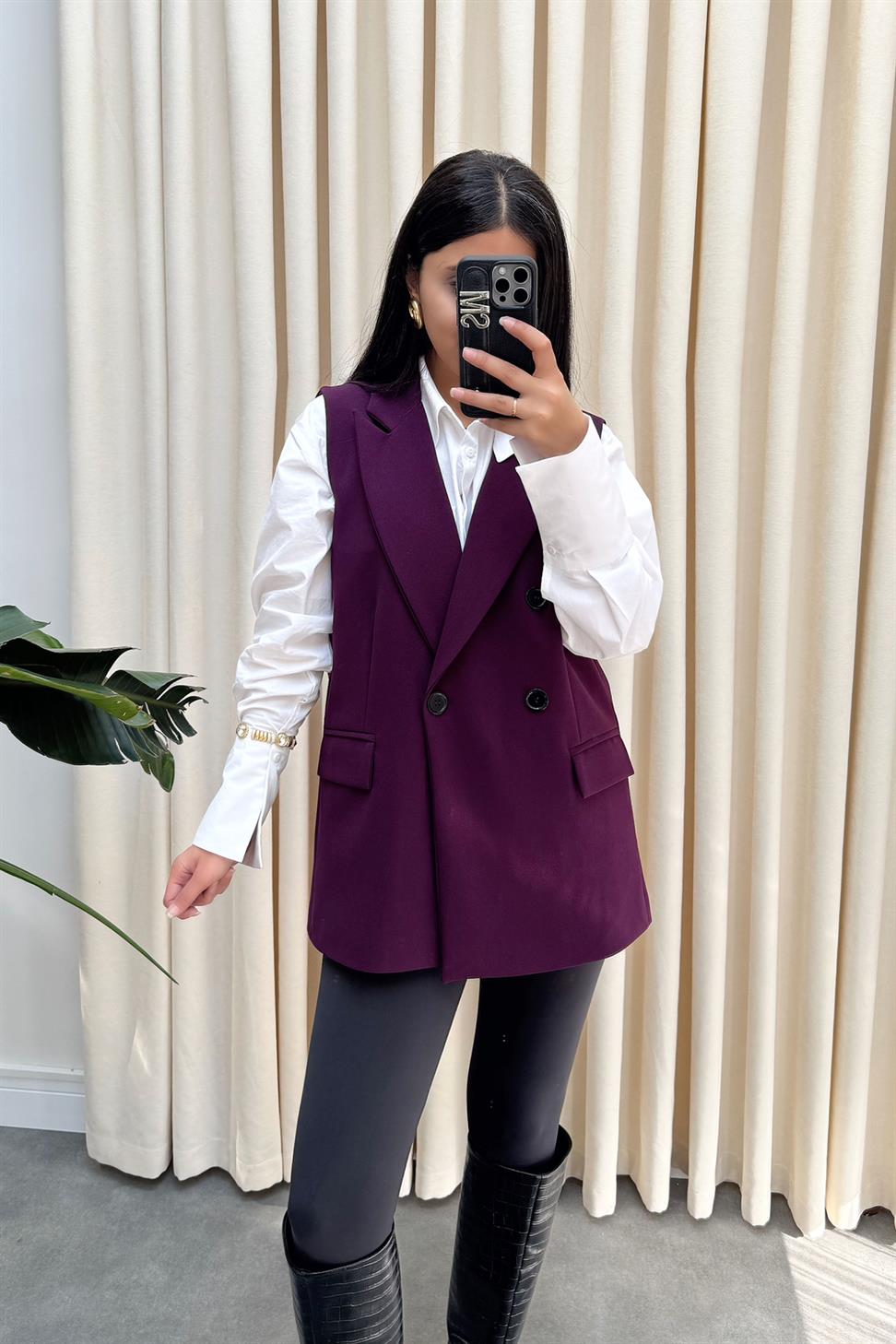 ZRA Model Dört Düğmeli Yelek Mürdüm