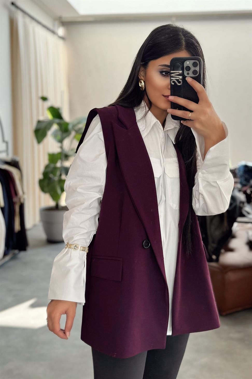 ZRA Model Dört Düğmeli Yelek Mürdüm
