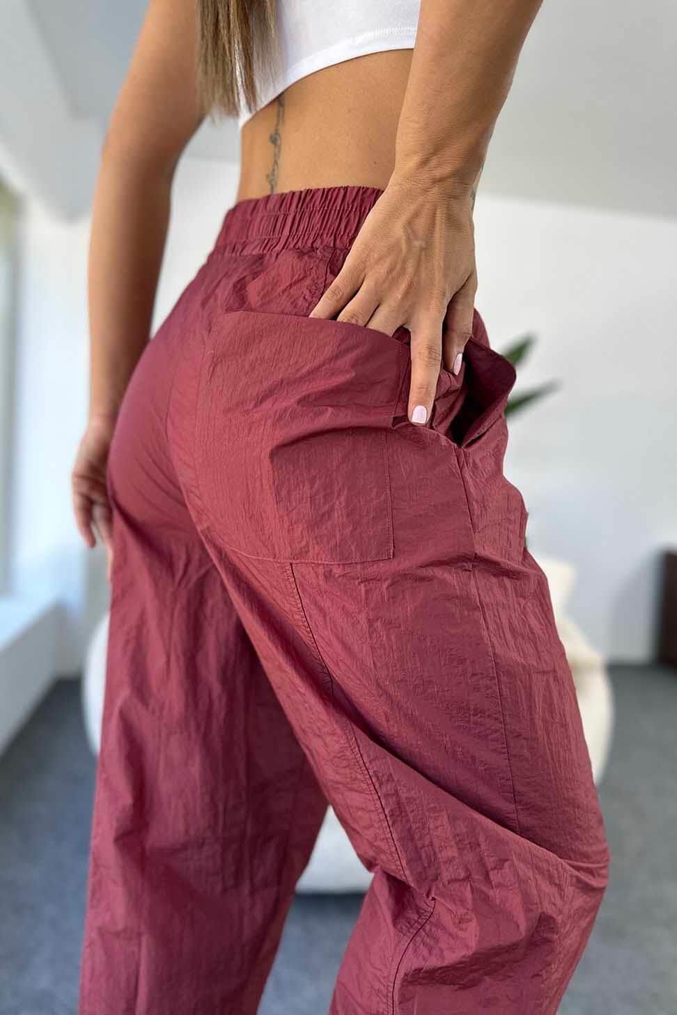 1. Sınıf Kalite Paraşüt Kumaş Yüksek Bel Şalvar Pantolon Bordo · 3
