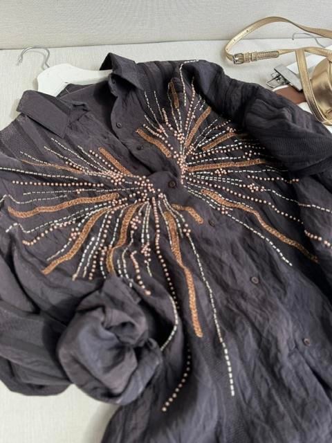 Acı Kahve Boncuk İşleme Çesil Gömlek