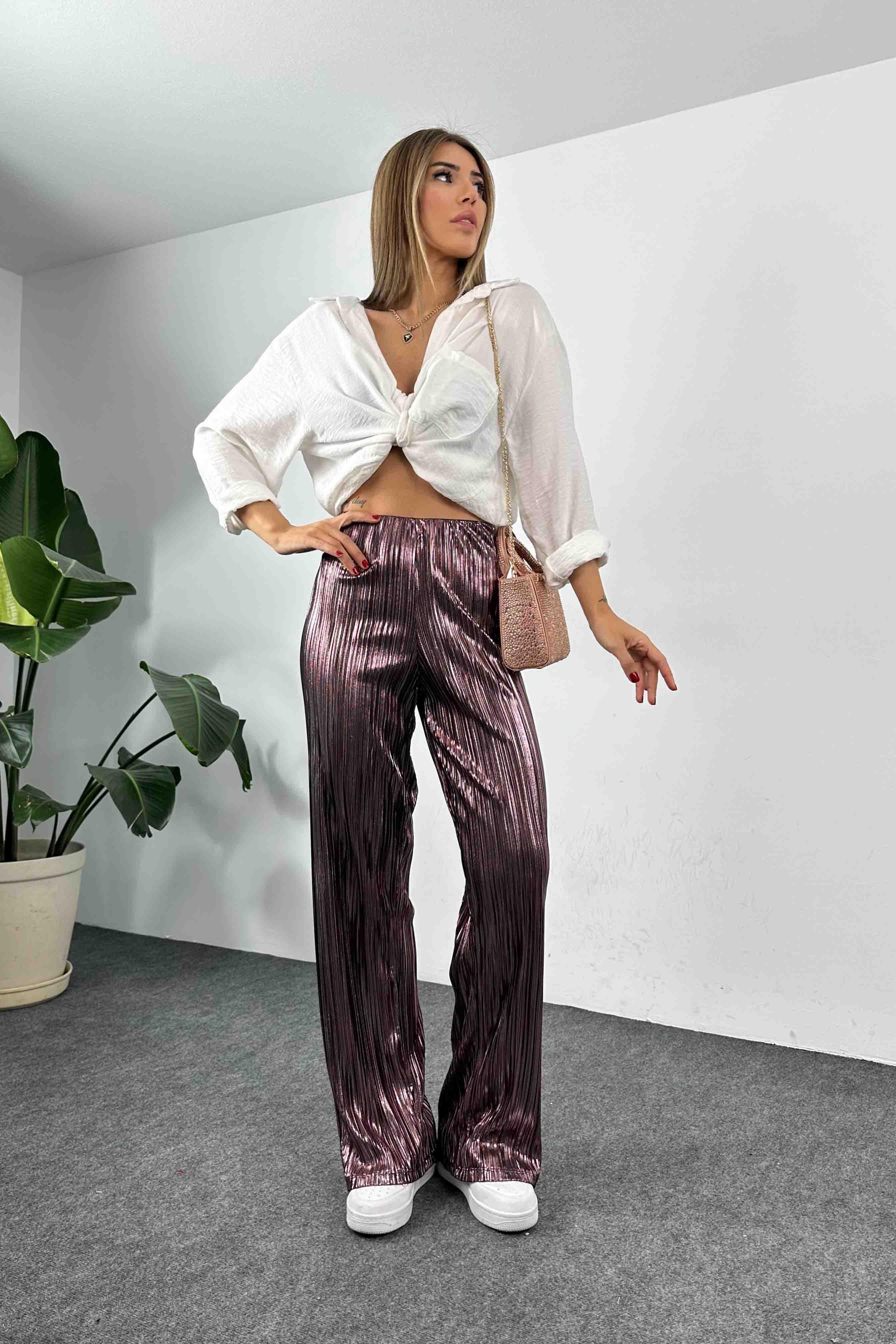 Akordiyon Kumaş Varaklı Salaş Pantolon Rose · 7