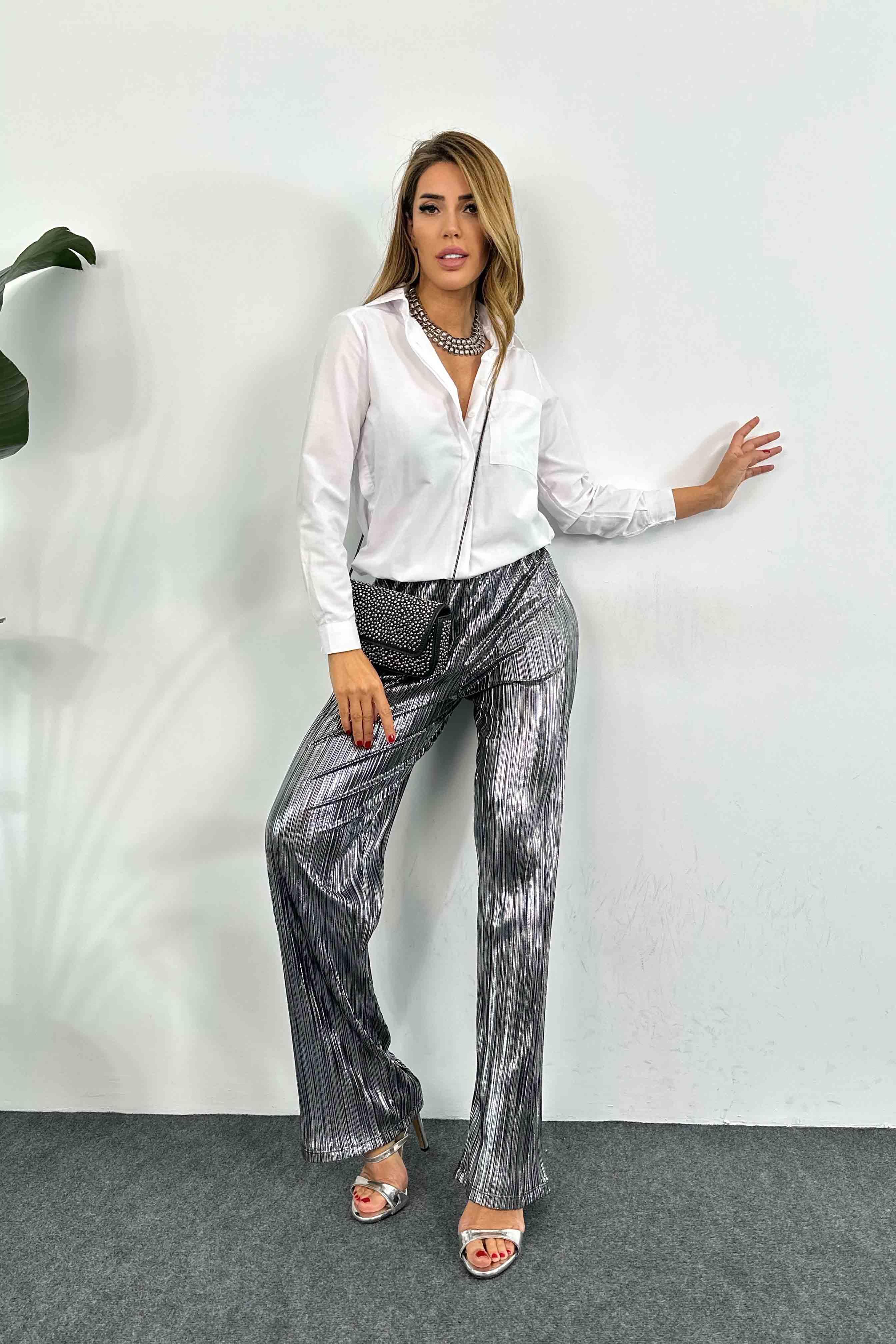 Akordiyon Kumaş Varaklı Salaş Pantolon Silver · 6
