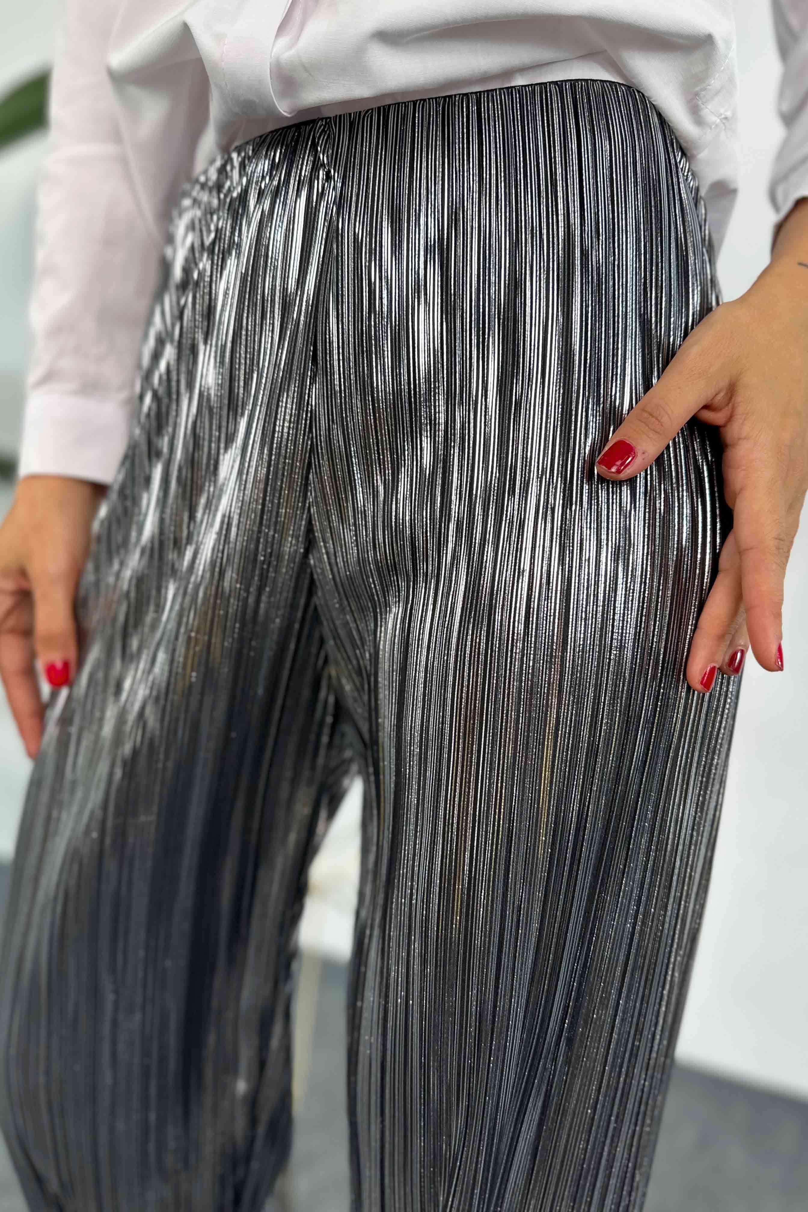 Akordiyon Kumaş Varaklı Salaş Pantolon Silver · 3