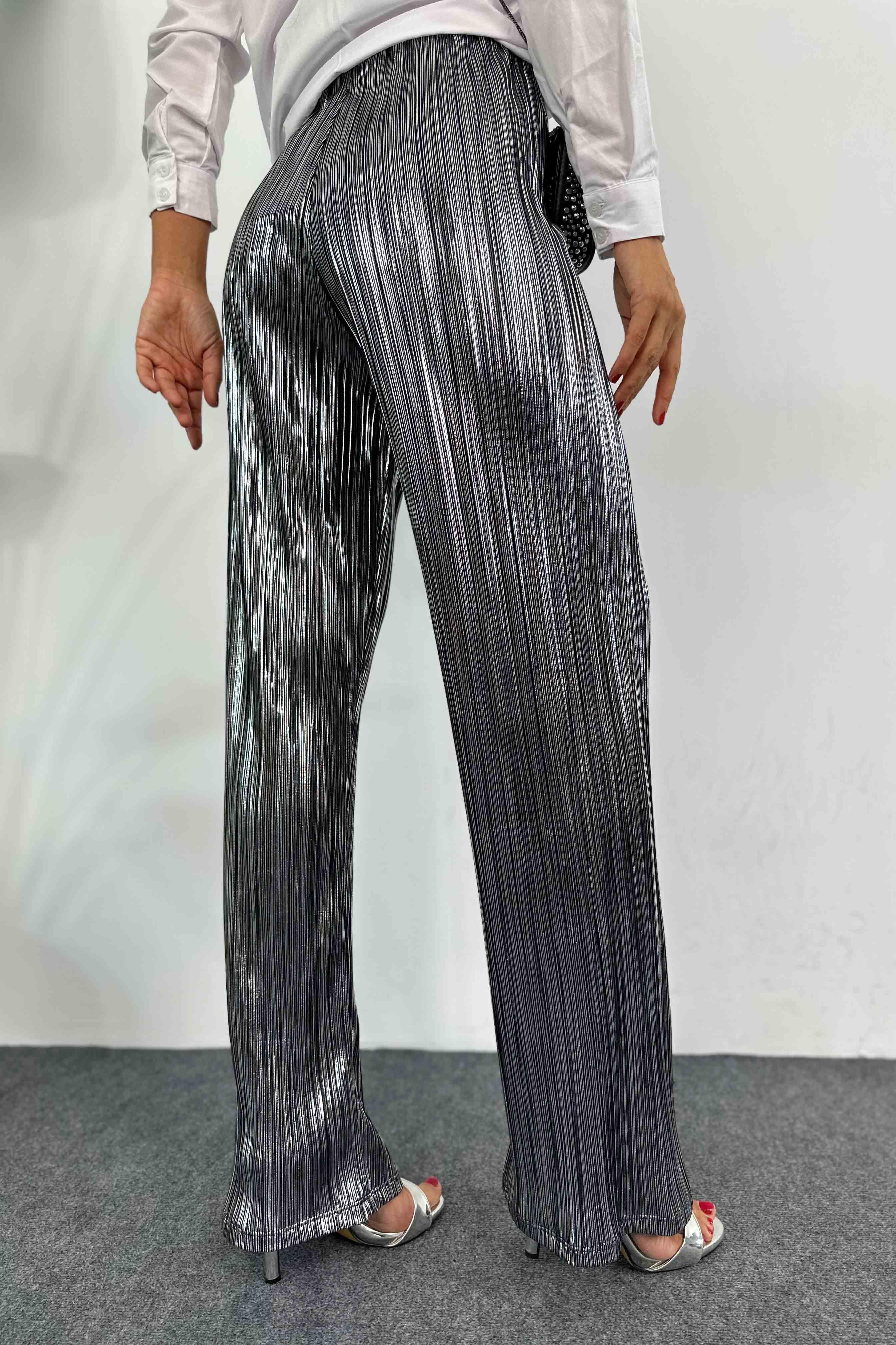 Akordiyon Kumaş Varaklı Salaş Pantolon Silver · 4