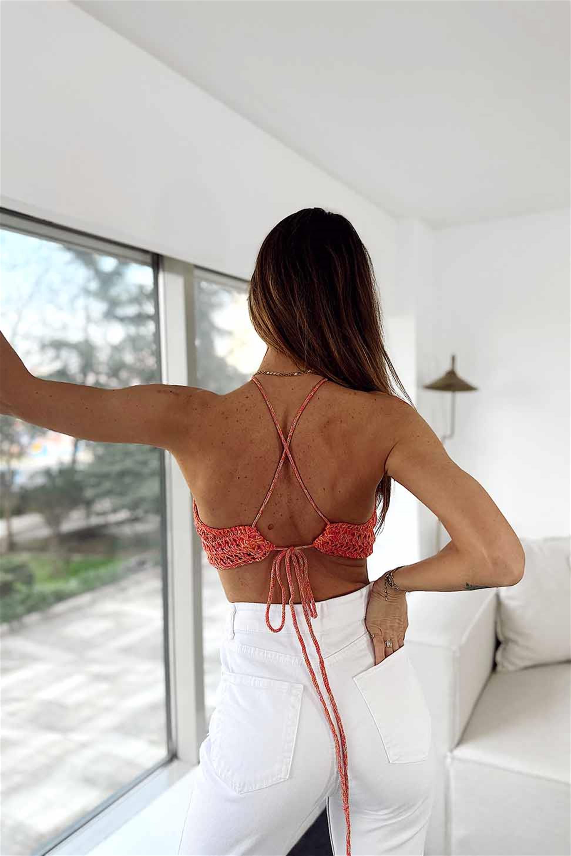 Arkası Bağlamalı Tasarım Crop Top FUŞYA · 3