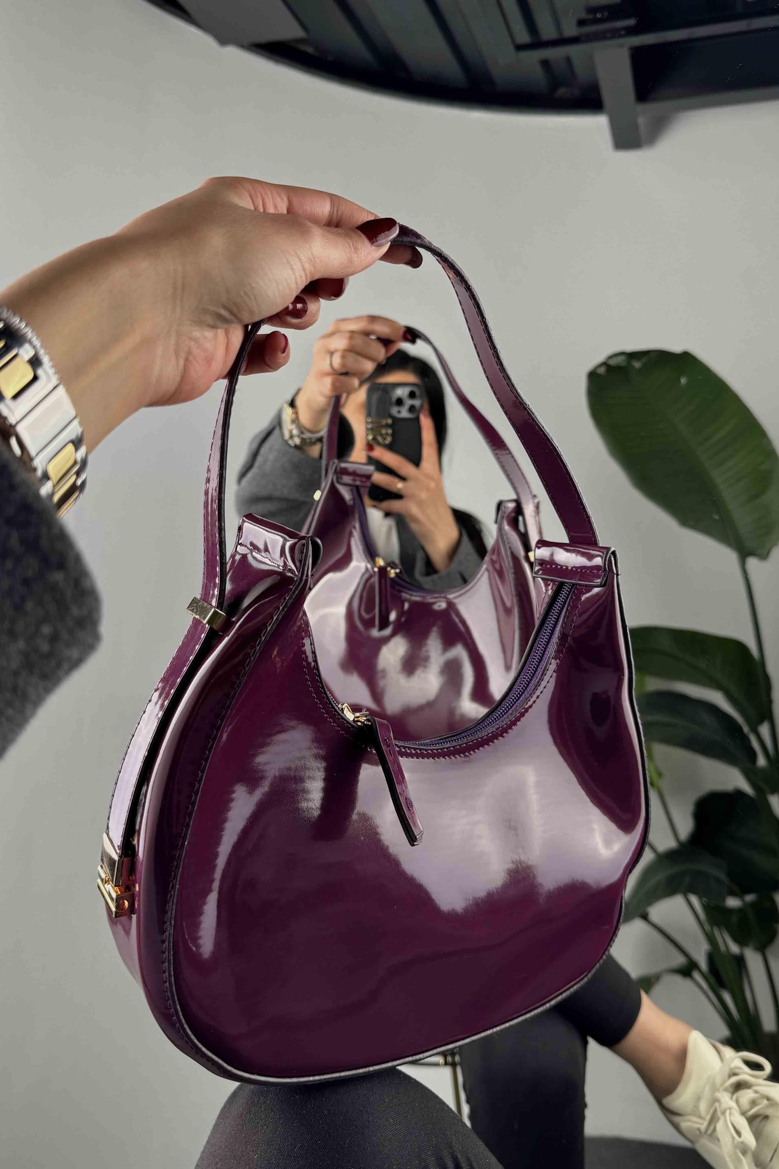 Ayarlanabilir Cherry Rugan Çanta Mürdüm