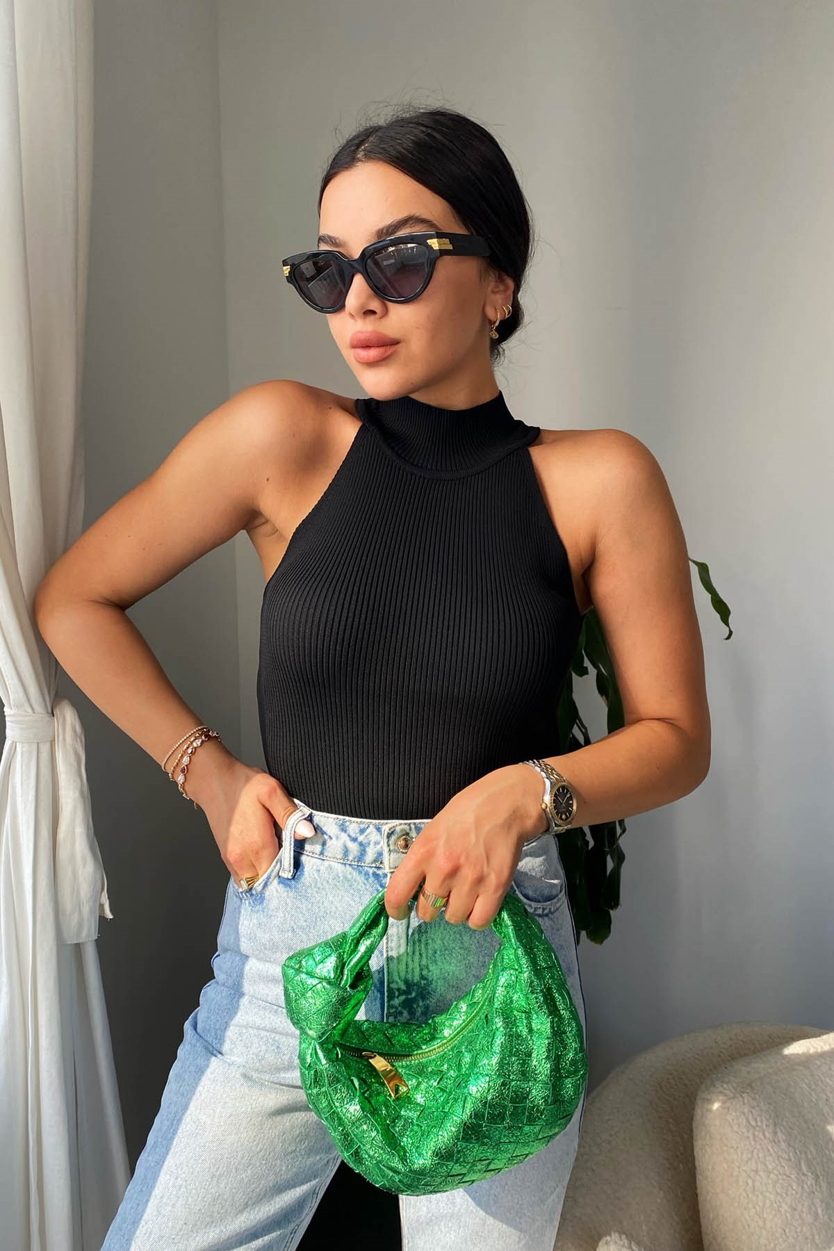 Balıkçı Yaka Triko Bluz Siyah