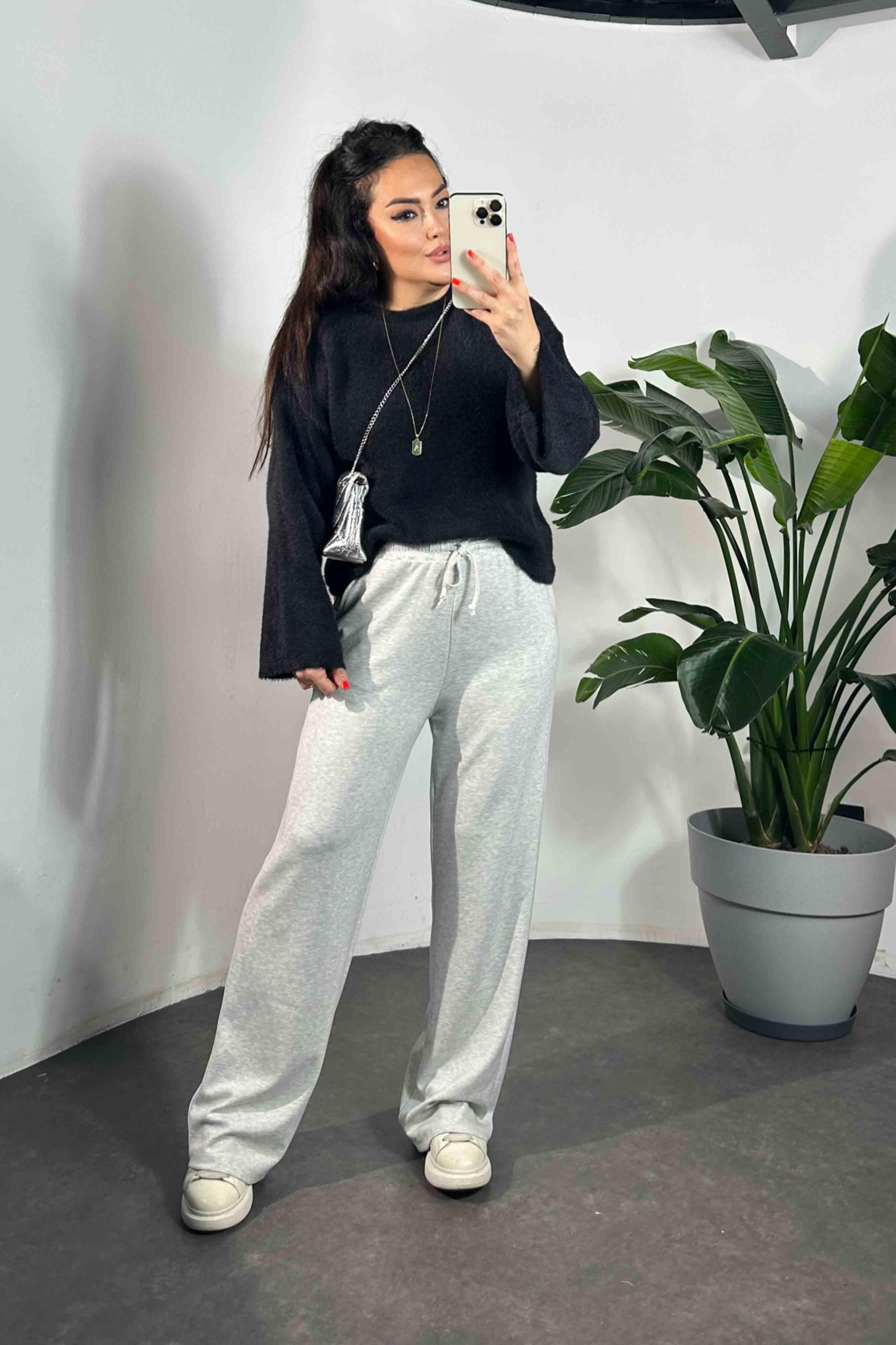 Bel Bağlamalı Cepli Modal Kumaş Pantolon Gri