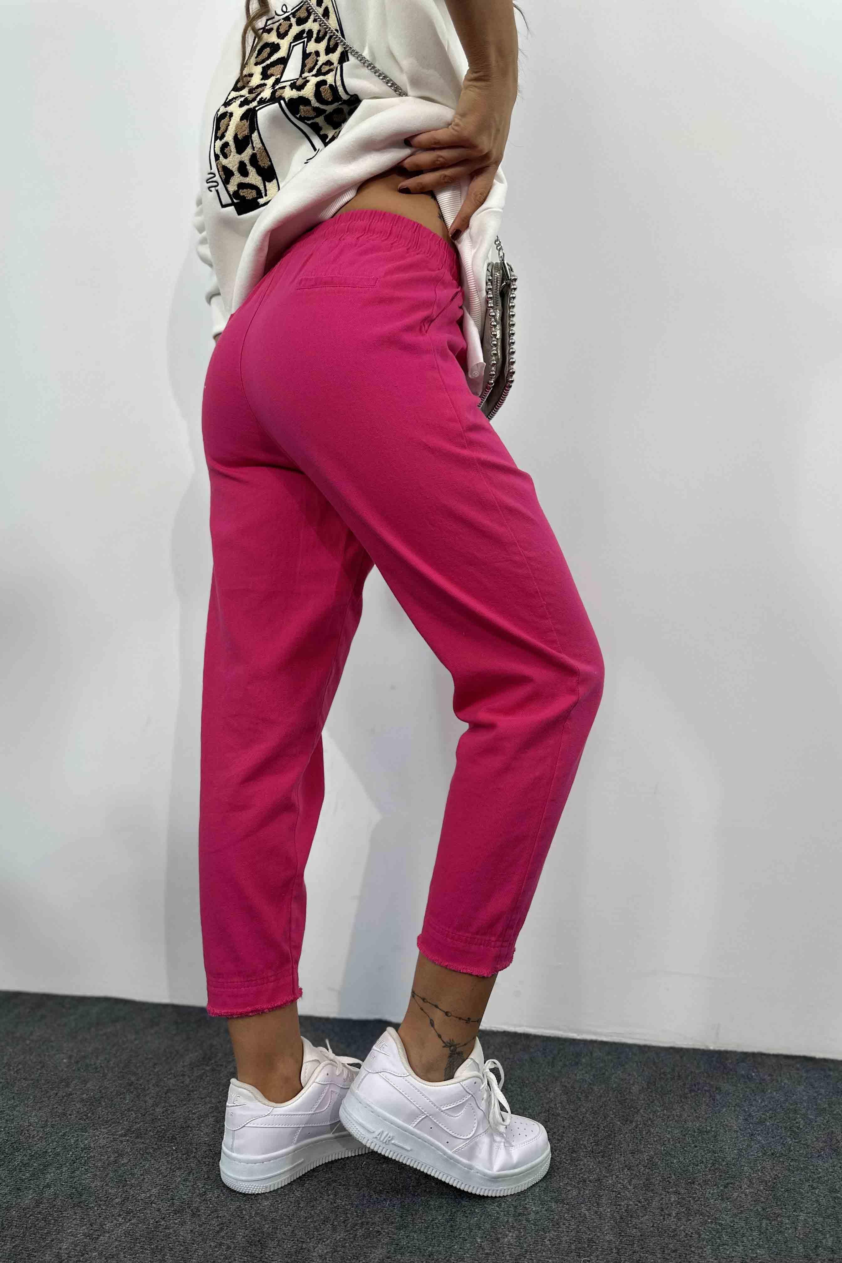 Beli Lastik ve İpli Püskül Detay Gabardin Pantolon Fuşya · 4
