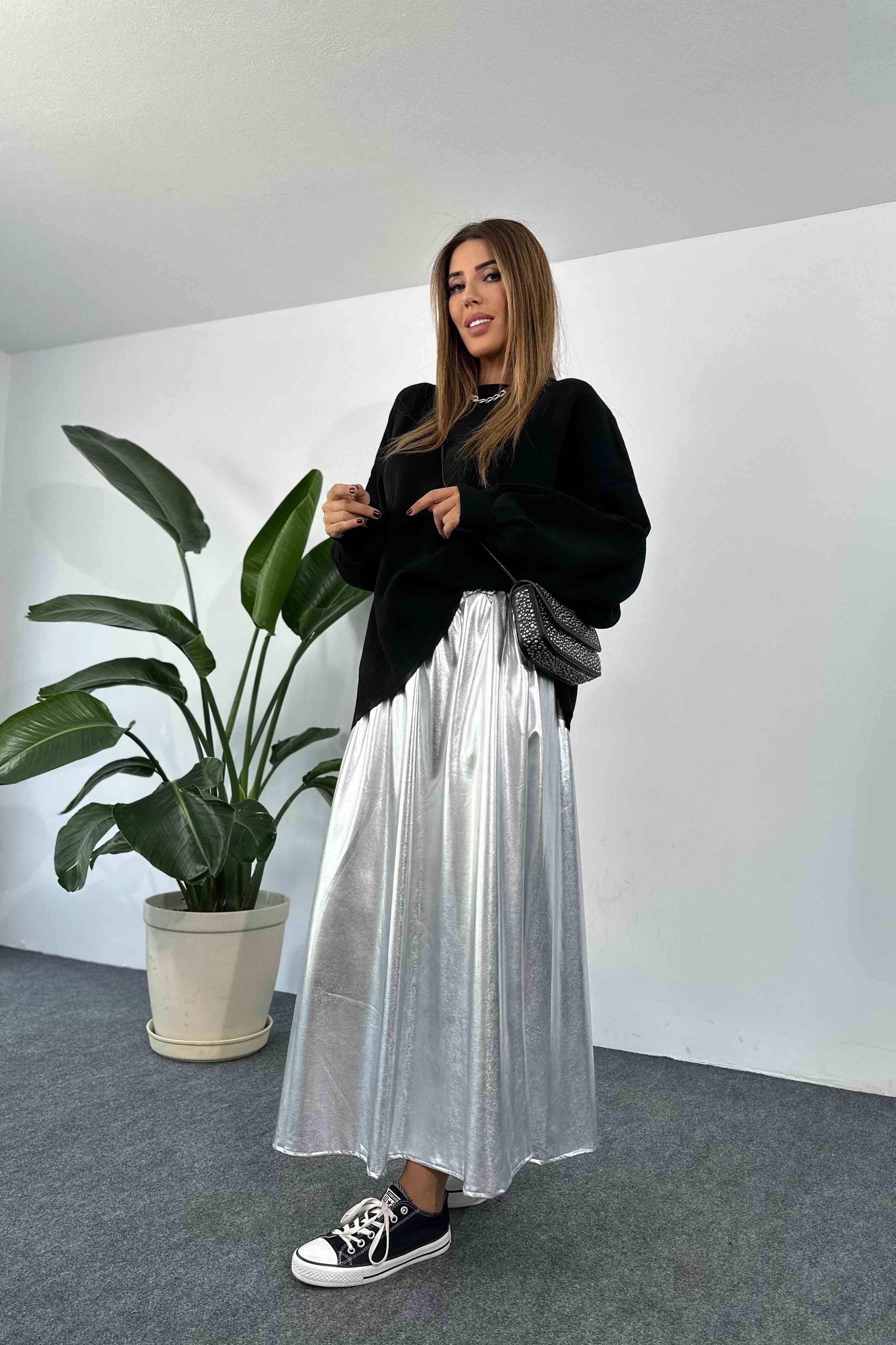 Beli Lastikli Cepli Tasarım Uzun Etek Silver · 7