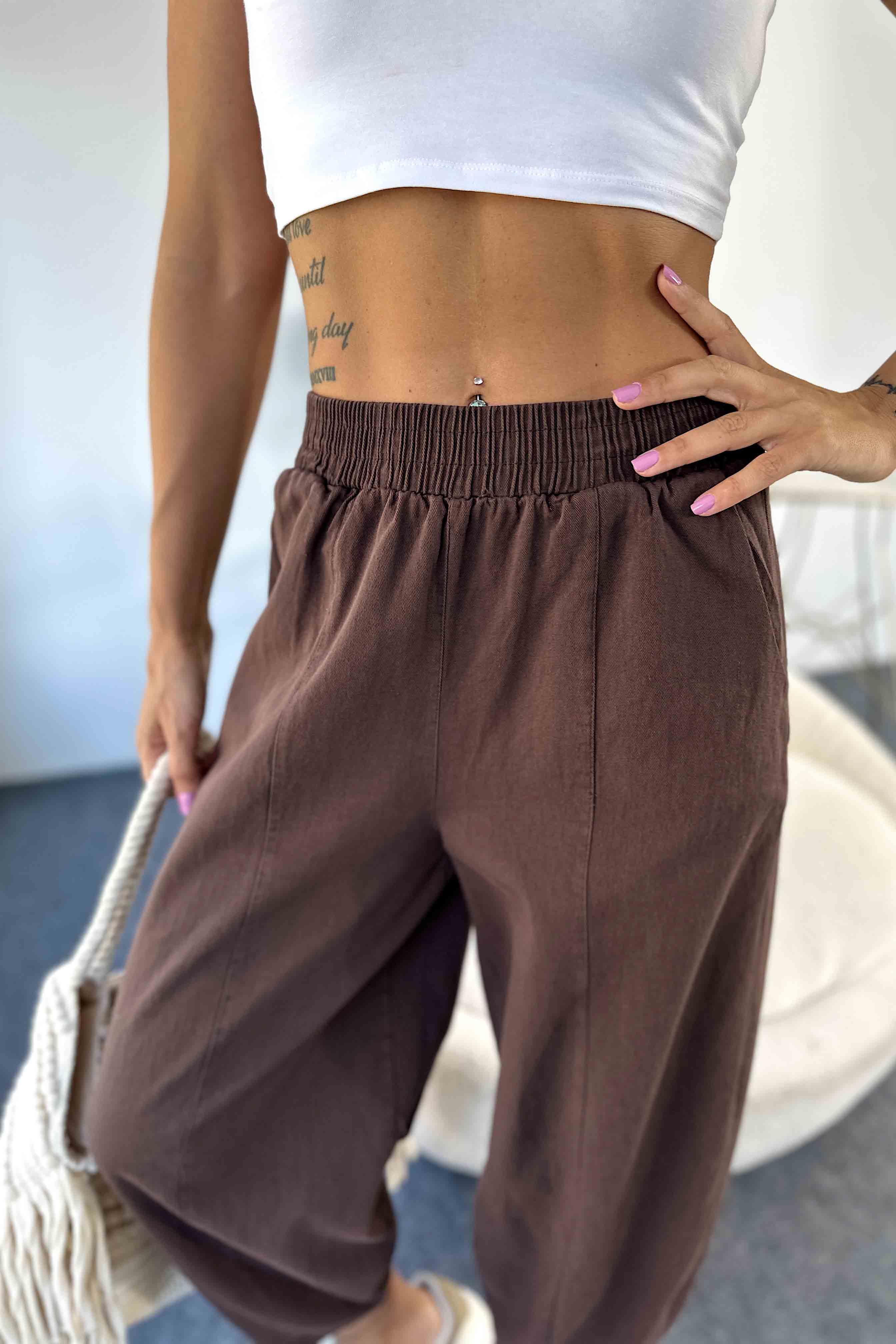 Beli Lastikli Gabardin Kumaş Şalvar Pantolon Acı Kahve · 7