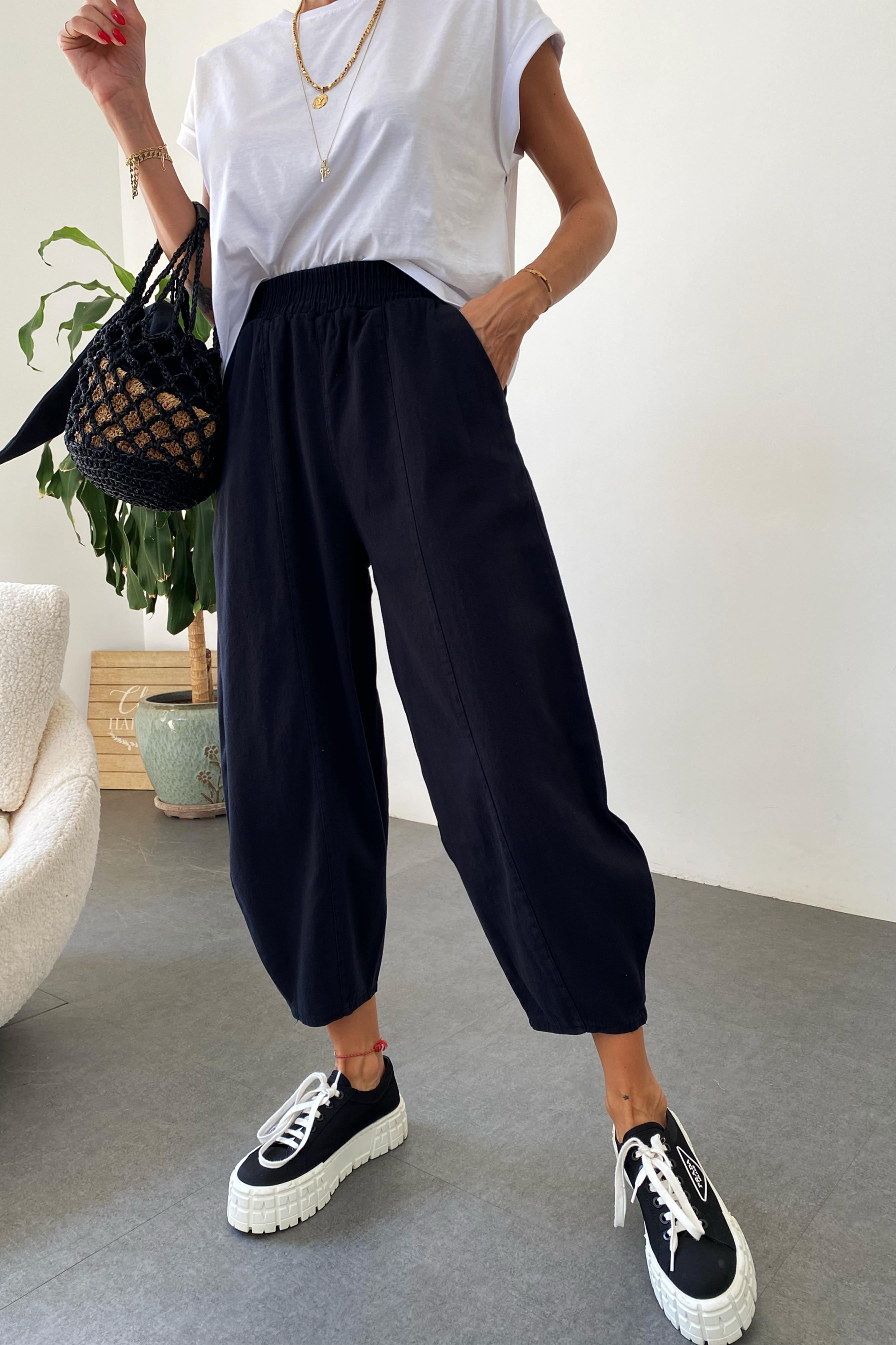 Beli Lastikli Gabardin Kumaş Şalvar Pantolon Siyah · 6