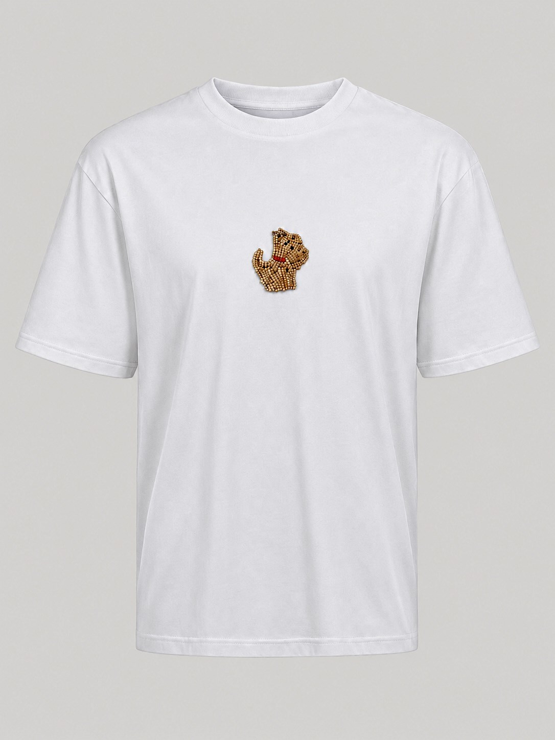 Beyaz Köpüş Taş Detaylı Basic Tshirt