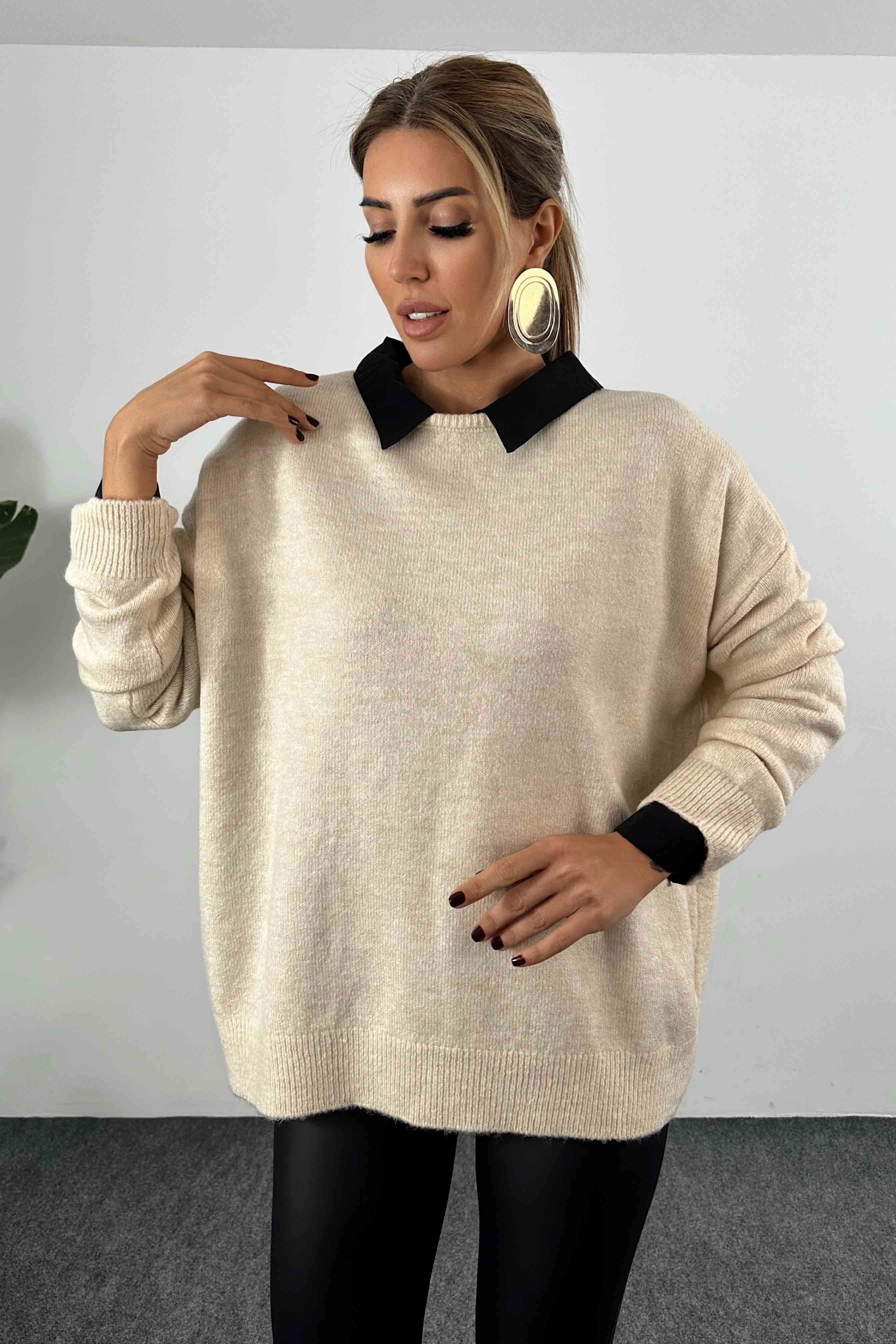 Bisiklet Yaka Salaş Triko Kazak Taş