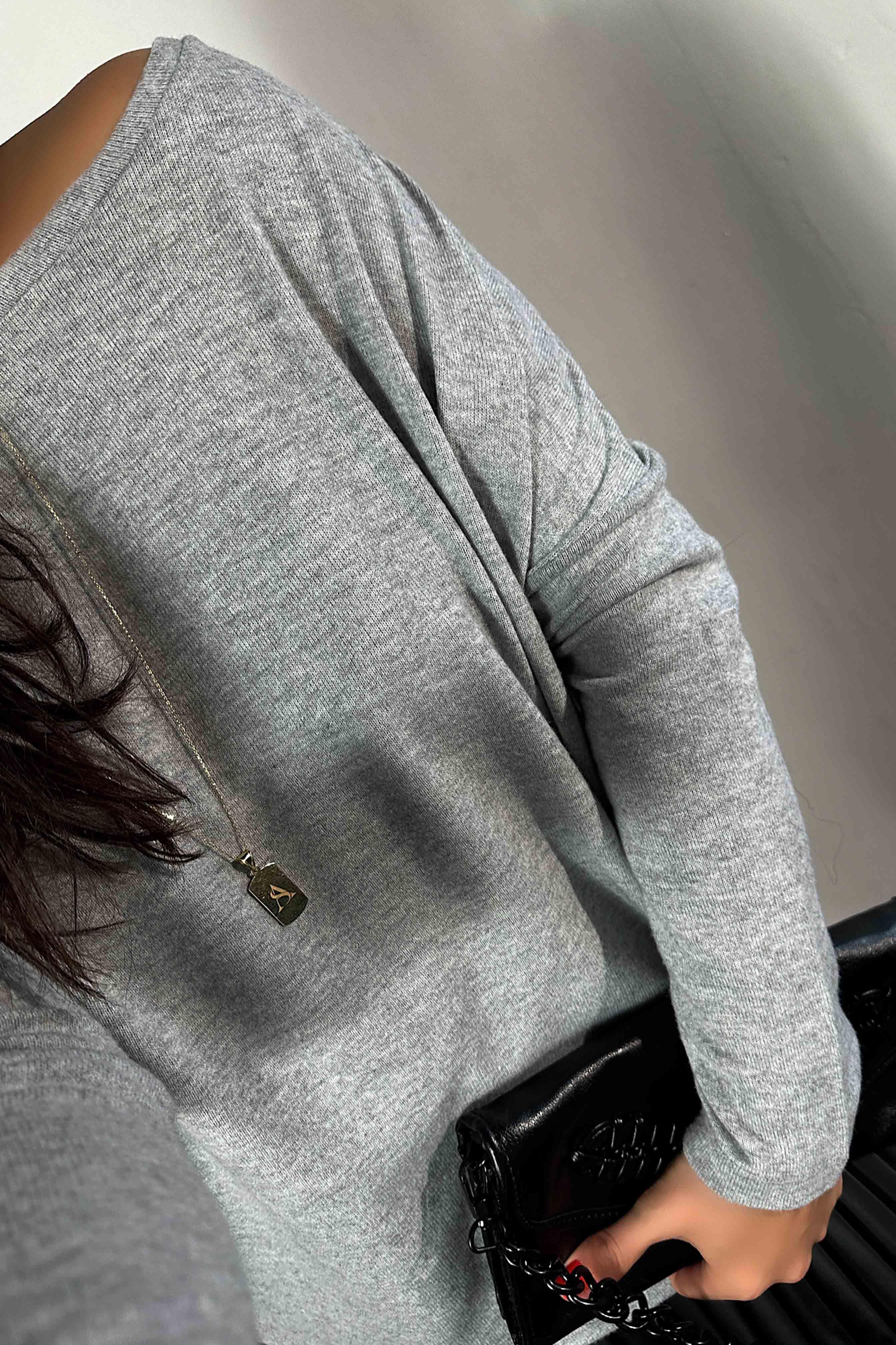 Bisiklet Yaka Yumoş Basic Bluz Gri