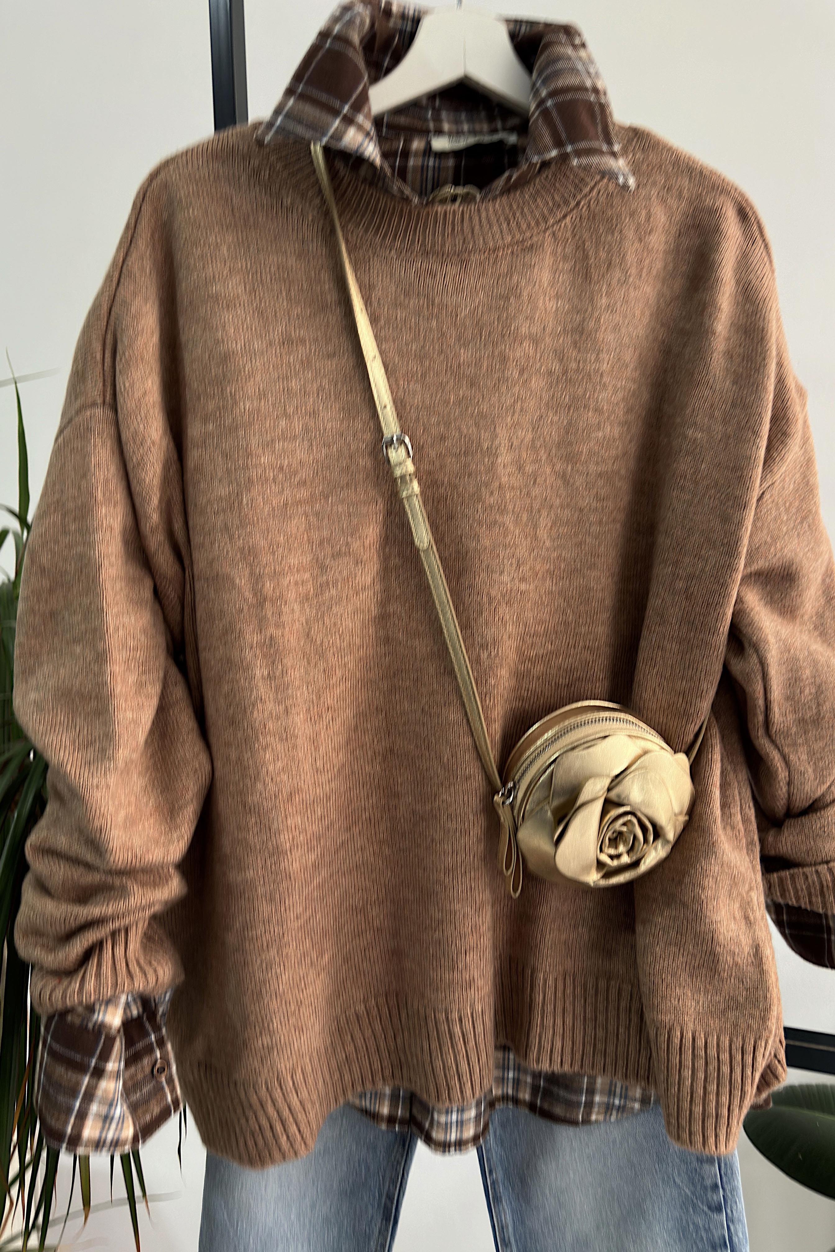 Bisiklet Yaka Yumoş Triko Kadın Kazak Sütlü Kahve