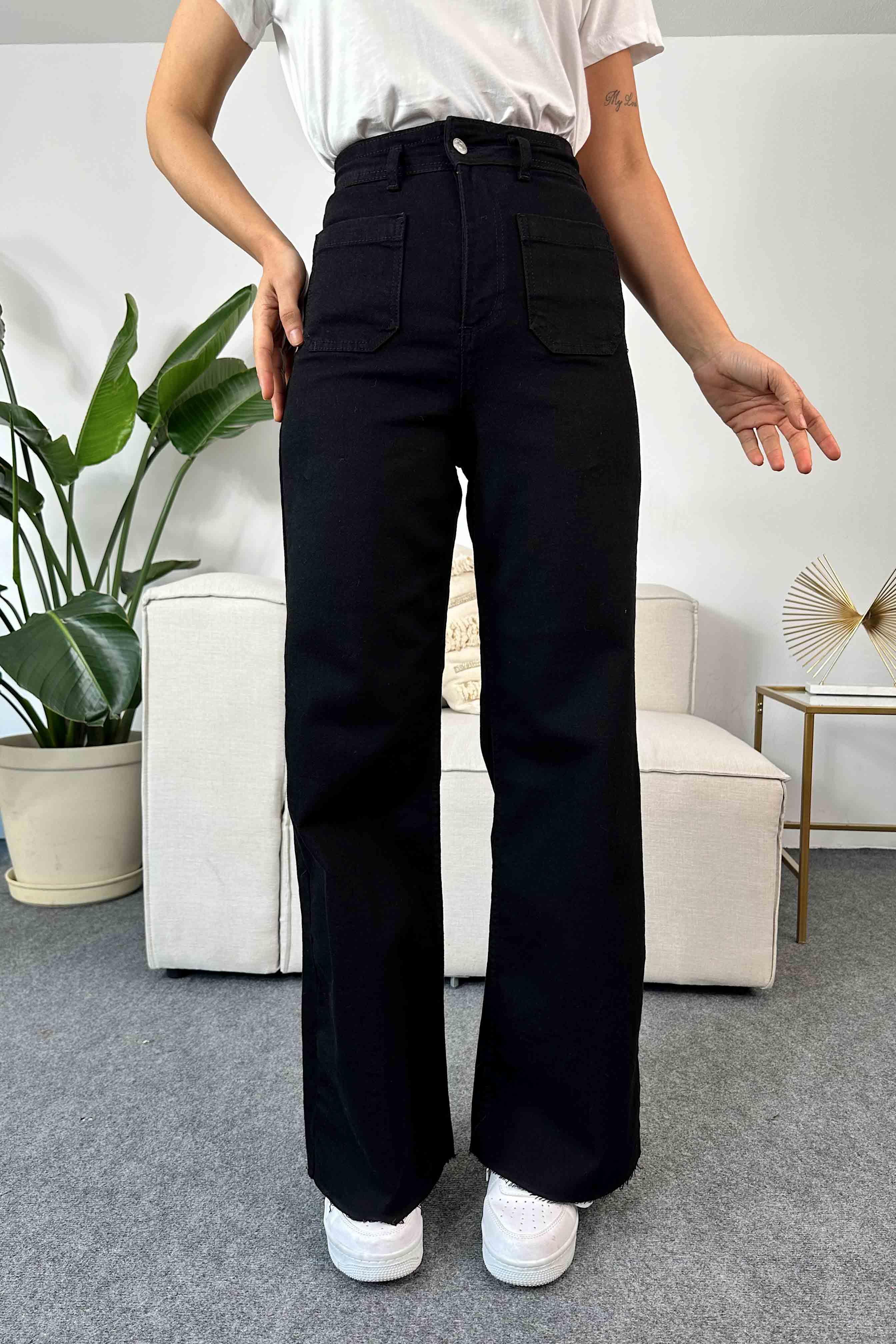 Cep Detaylı Palazzo Jean Siyah