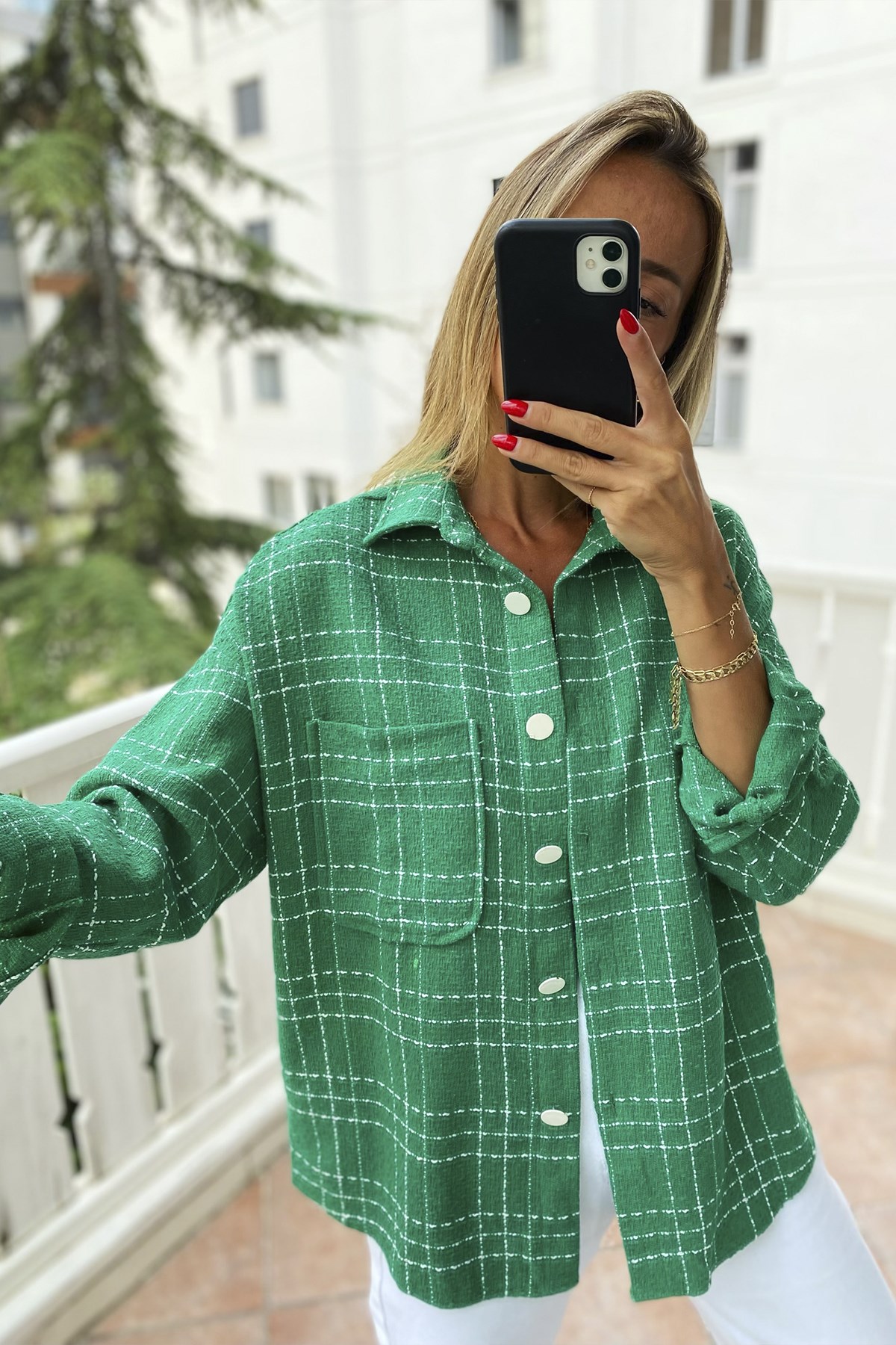 Chanel Kumaş Kadın Gömlek Yeşil