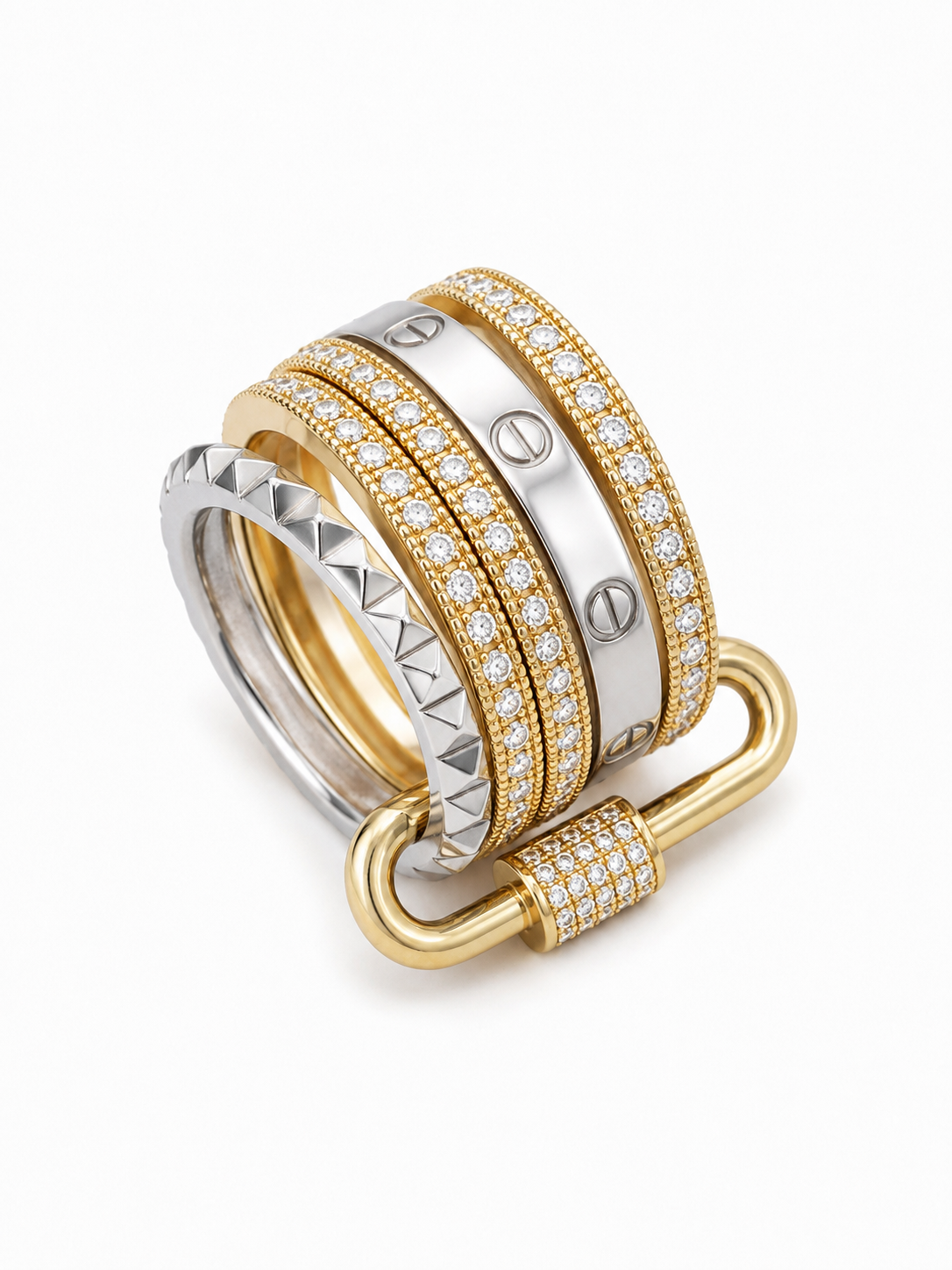 Çoklu Zirkon Taşlı Yüzük Silver Gold