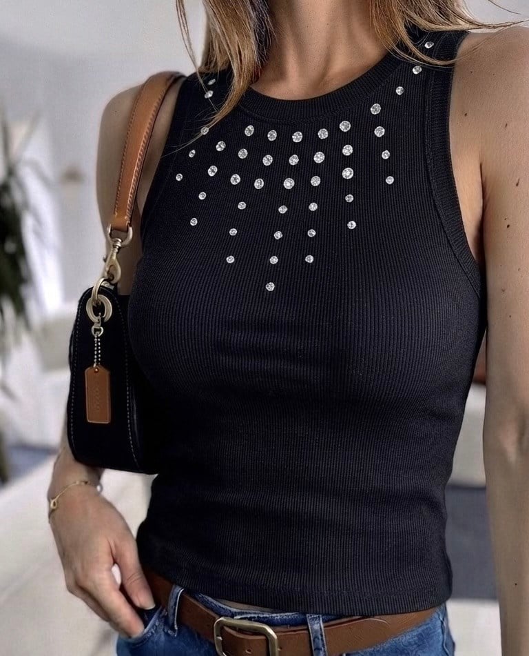 Damla Taş Detaylı Fitilli Basic Bluz Siyah