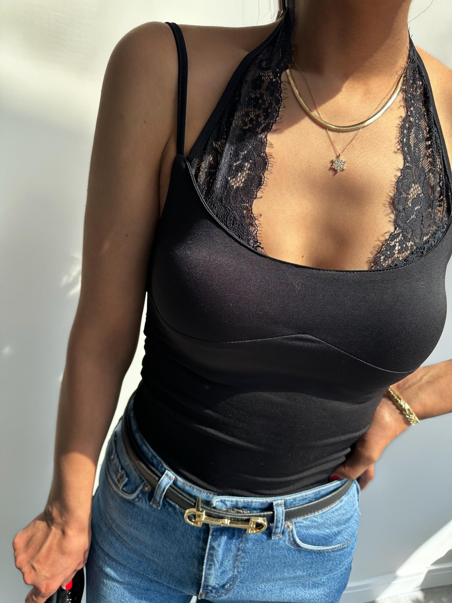 Dantel Detaylı Bodysuit Siyah