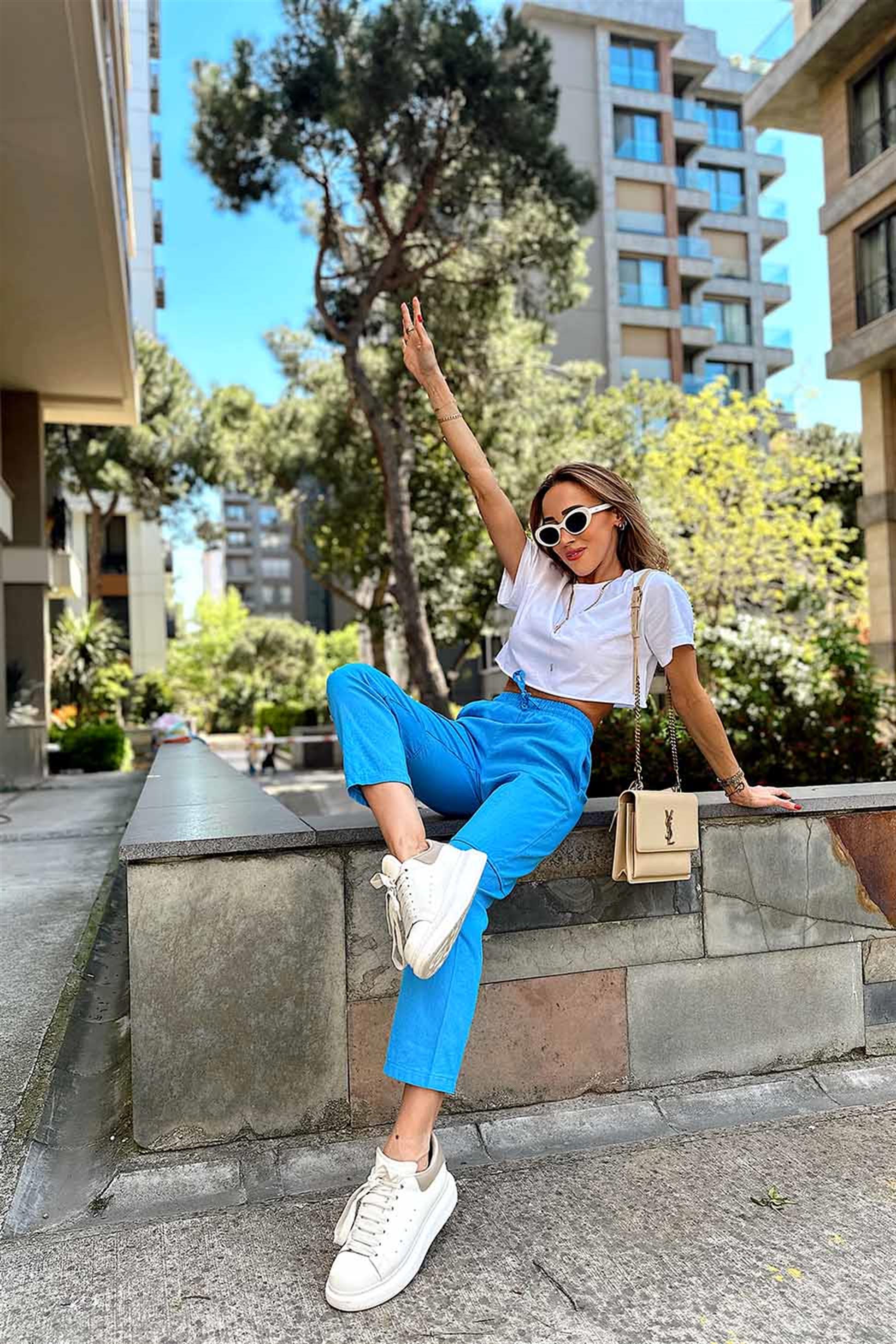 Dizi Dikişli Gabardin Pantolon Mavi