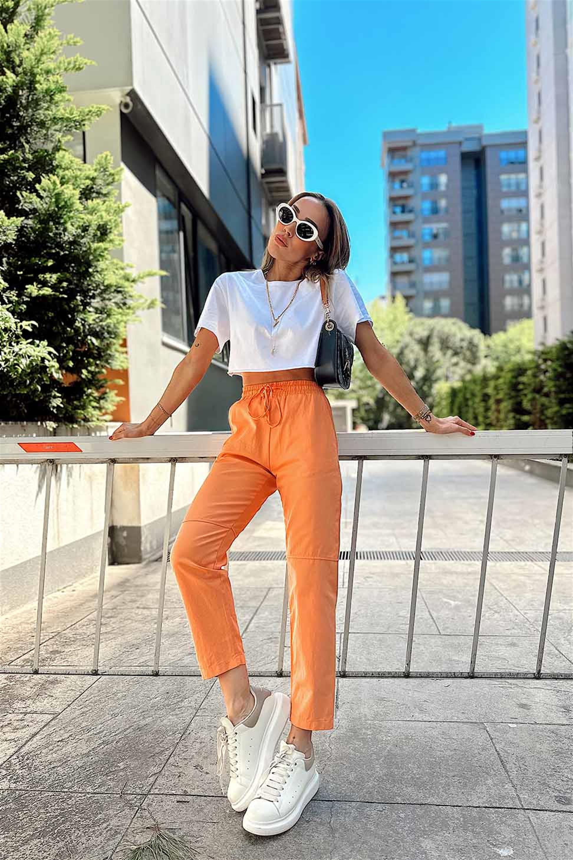 Dizi Dikişli Gabardin Pantolon Turuncu