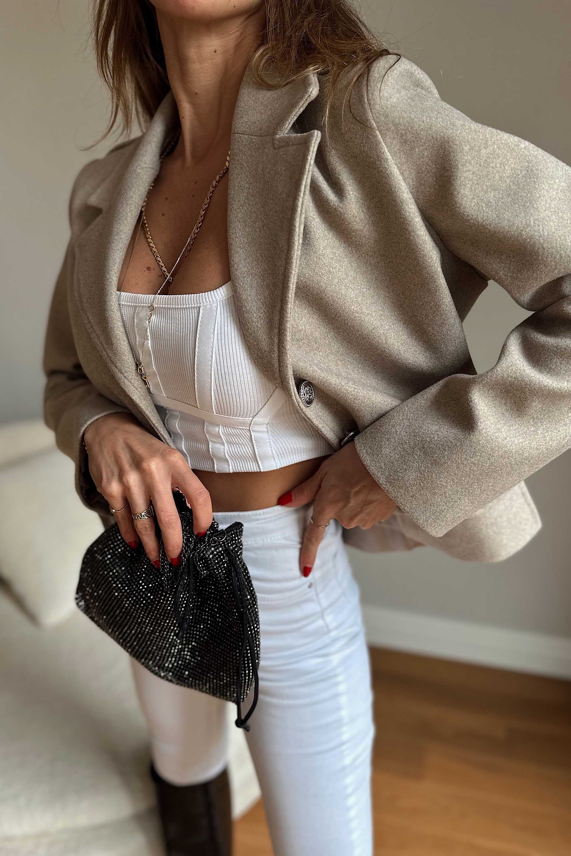 Dört Düğmeli Kaşe Ceket Taş Rengi