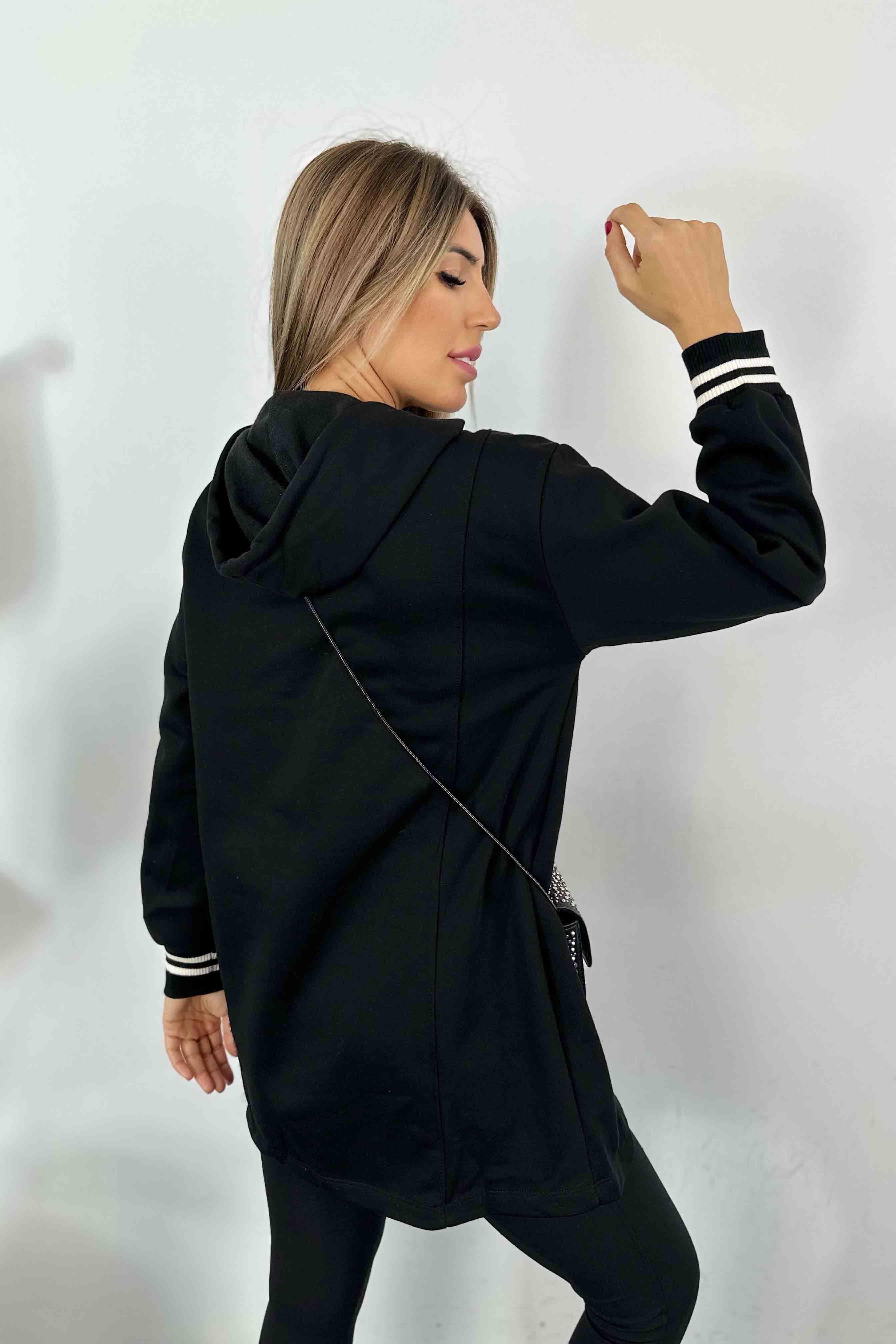 Düğme ve  Kapüşonlu Sweat Elbise Siyah · 3