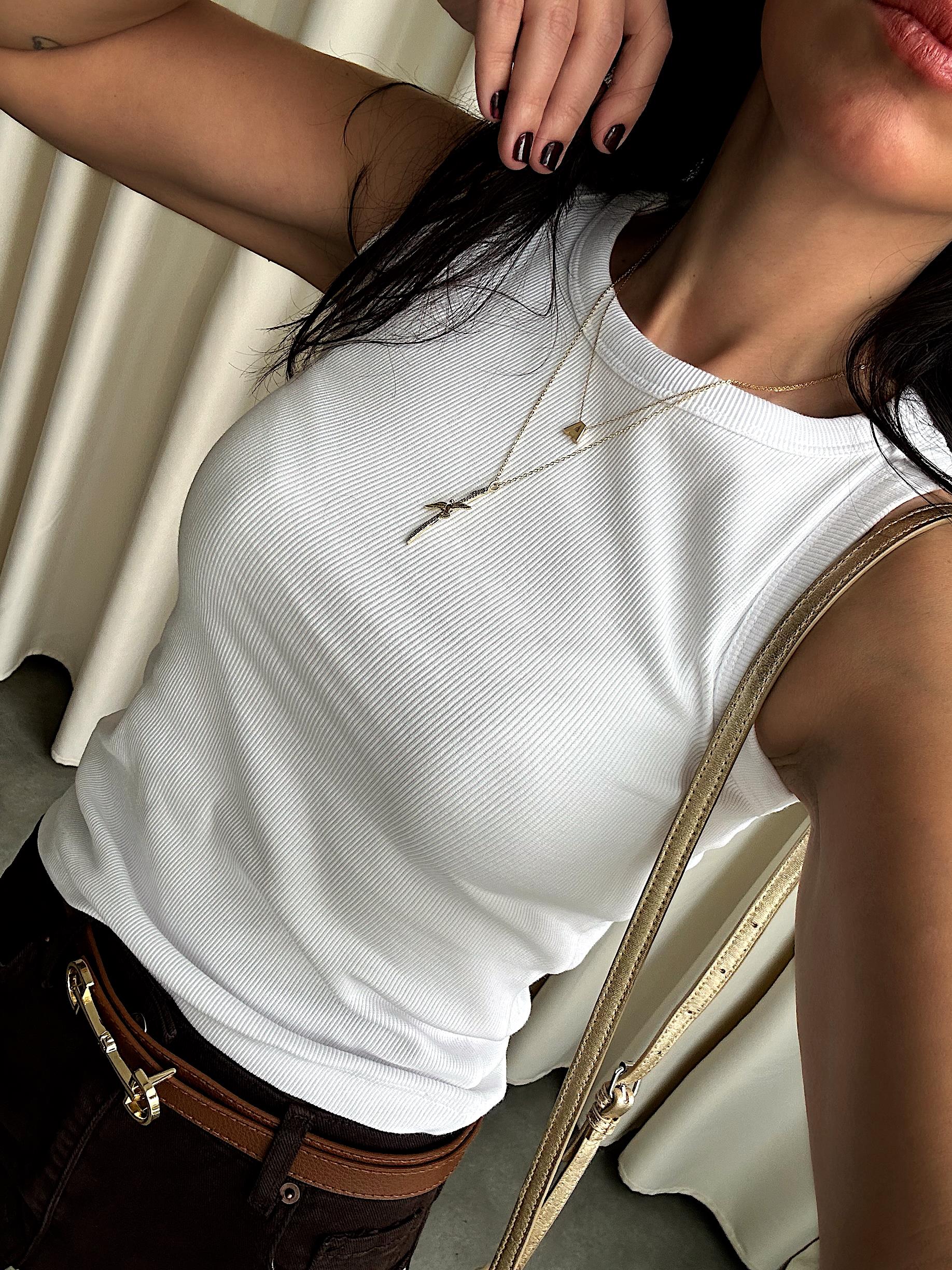 Fitilli Halter Yaka Atlet Beyaz